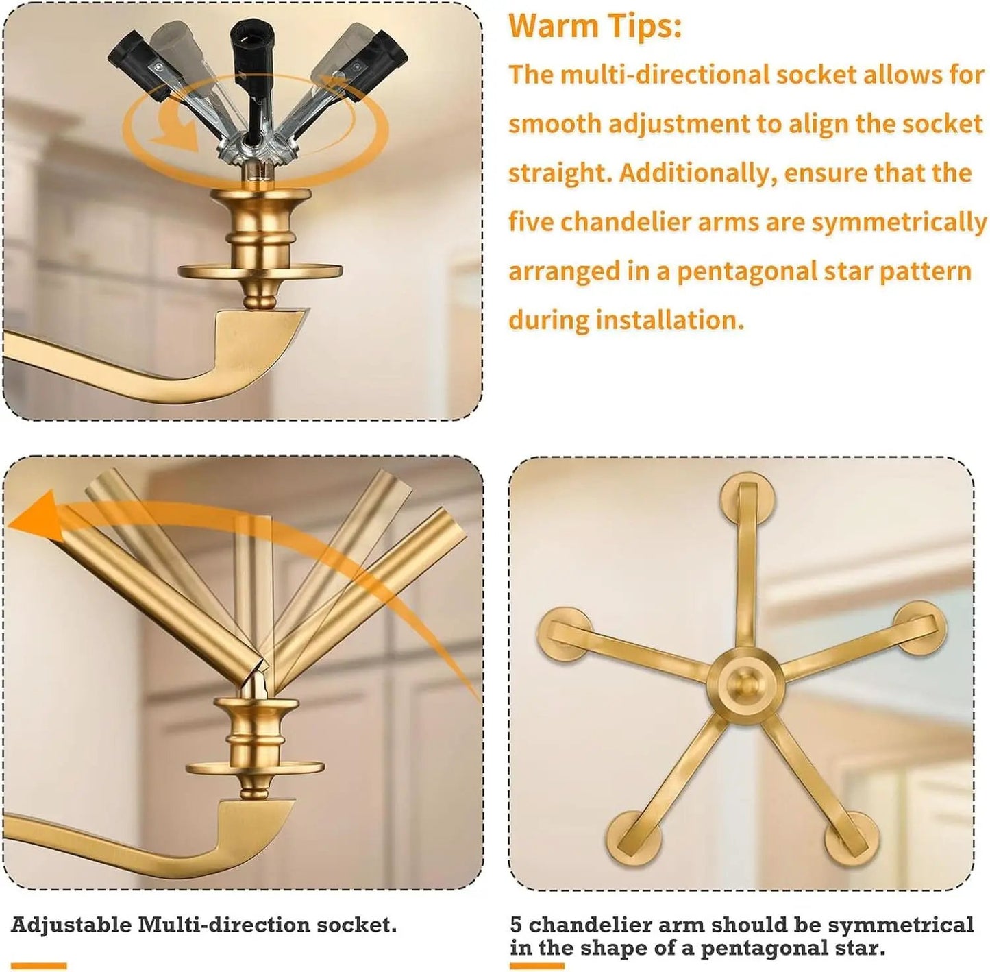 Gold 5 Light Chandelier 25.5 Inch Farmhouse Brass Dining from PriceLows™
