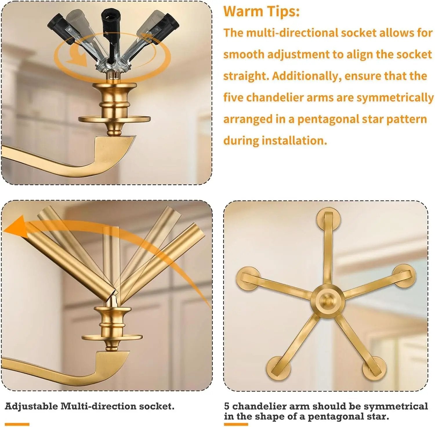 Gold 5 Light Chandelier 25.5 Inch Farmhouse Brass Dining from PriceLows™
