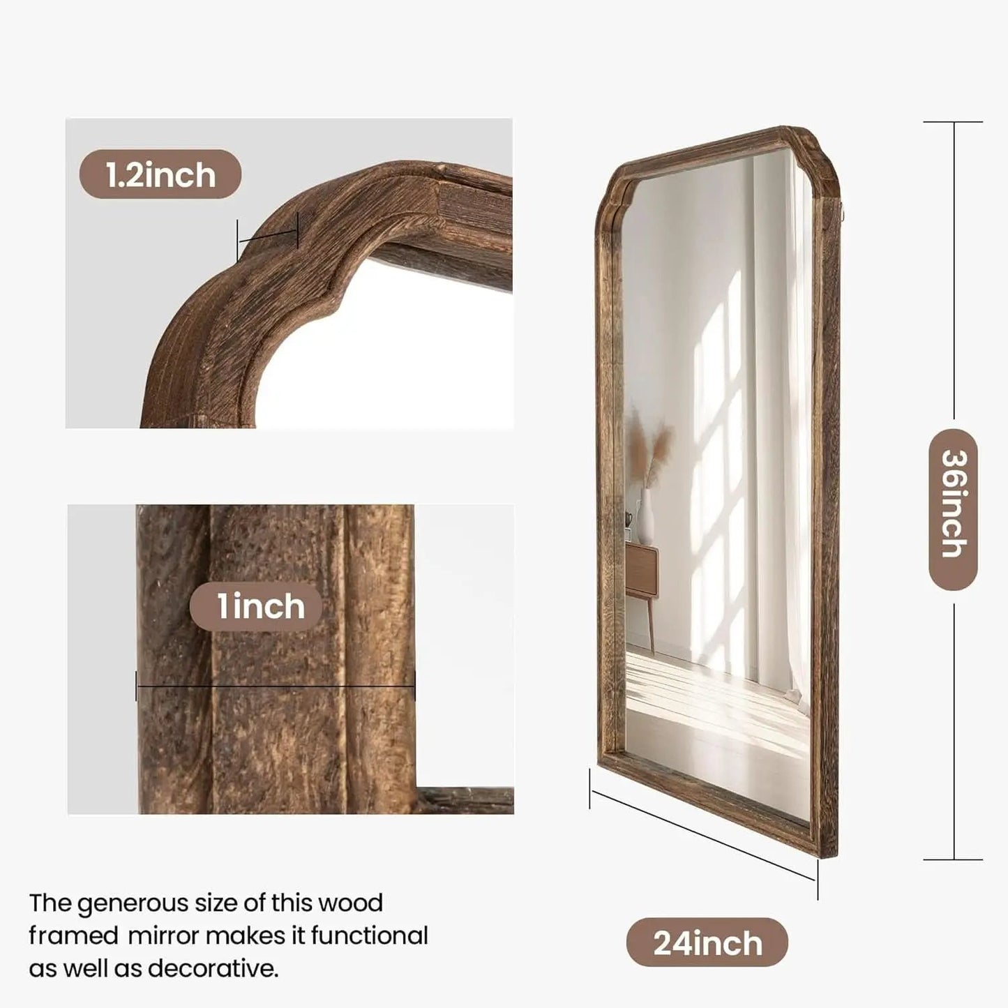 24 X 36 Solid Wood Bathroom Mirror Rustic Brown Frame For Living Room Bedroom Vanity from PriceLows™