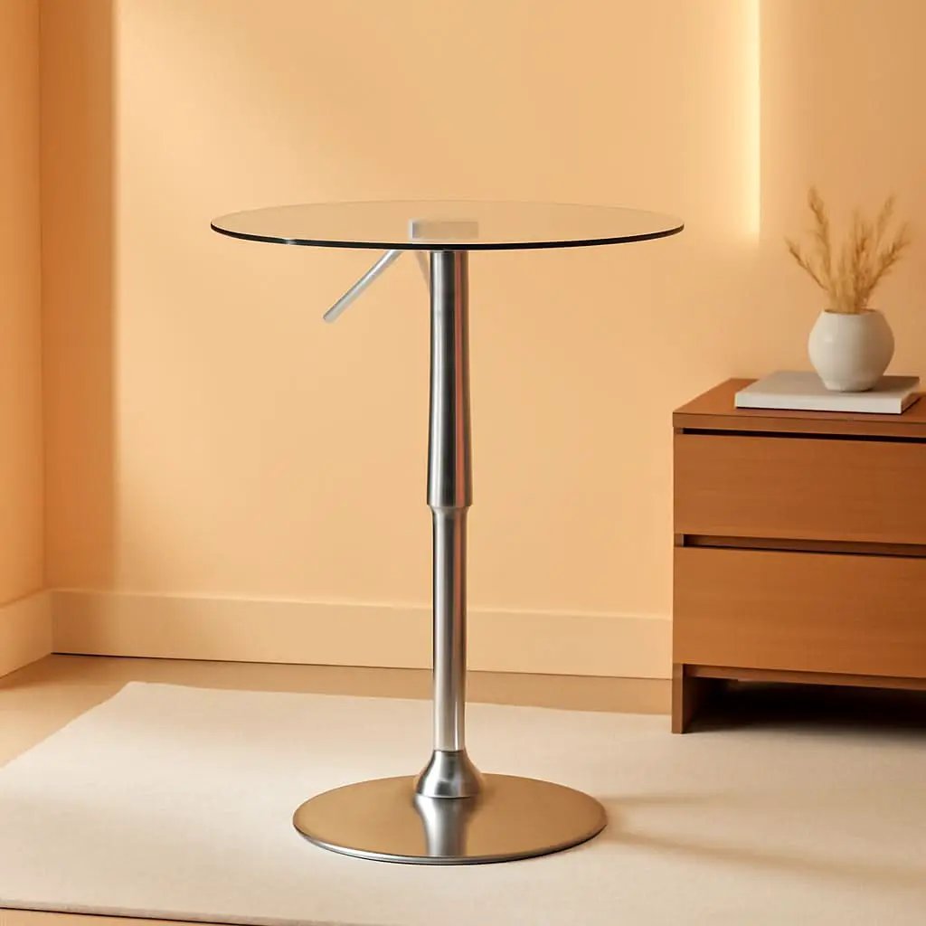 23.5 Inch Circular Glass Adjustable Cocktail Table from PriceLows™