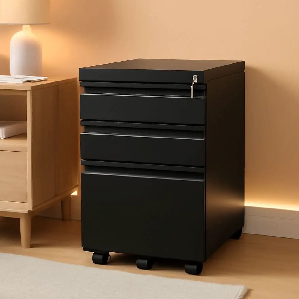 3 Drawer File Cabinet Under Desk Mobile Filing Cabinet With Lock For A4 Letter Legal Files Black from PriceLows™