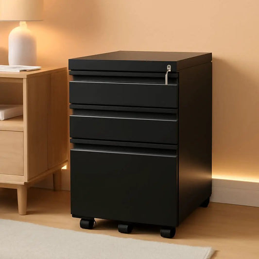 3 Drawer File Cabinet Under Desk Mobile Filing Cabinet With Lock For A4 Letter Legal Files Black from PriceLows™