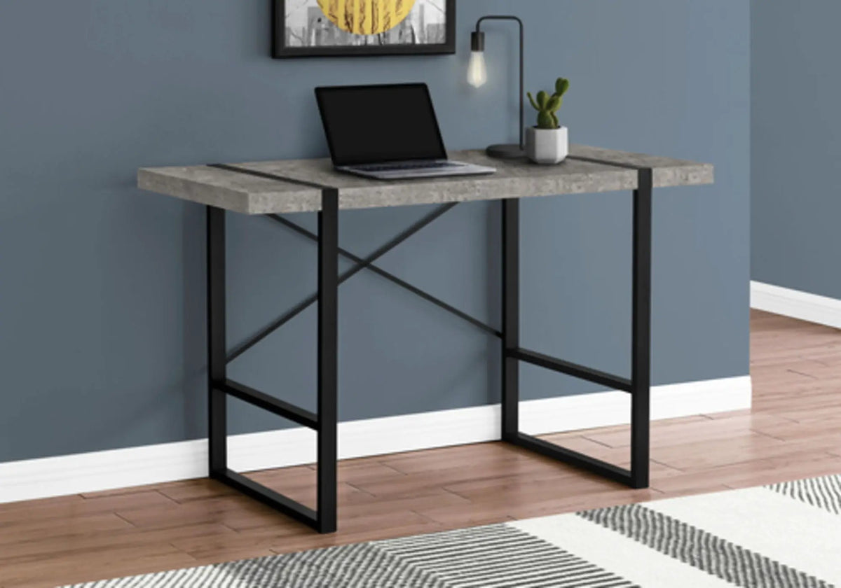 Industrial Design Computer Desk | 49 Inch Width | Thick-Panel Desktop | X-Shaped Metal Bar