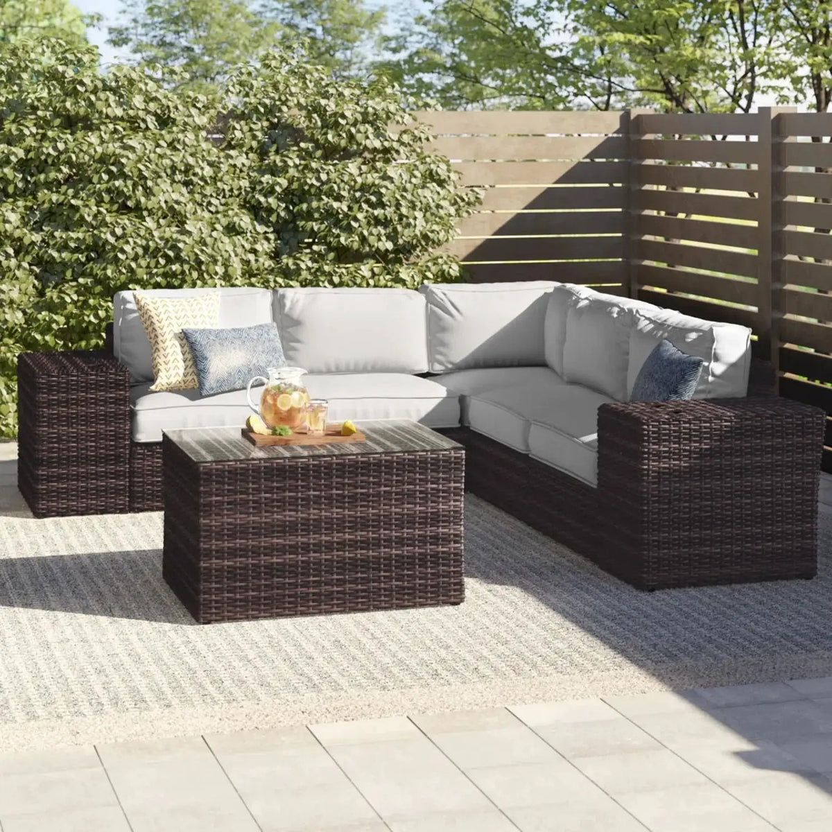 Patio Rattan Sectional Set | Half-Round HDPE Wicker | Rustproof Aluminum Frame | Fully Assembled