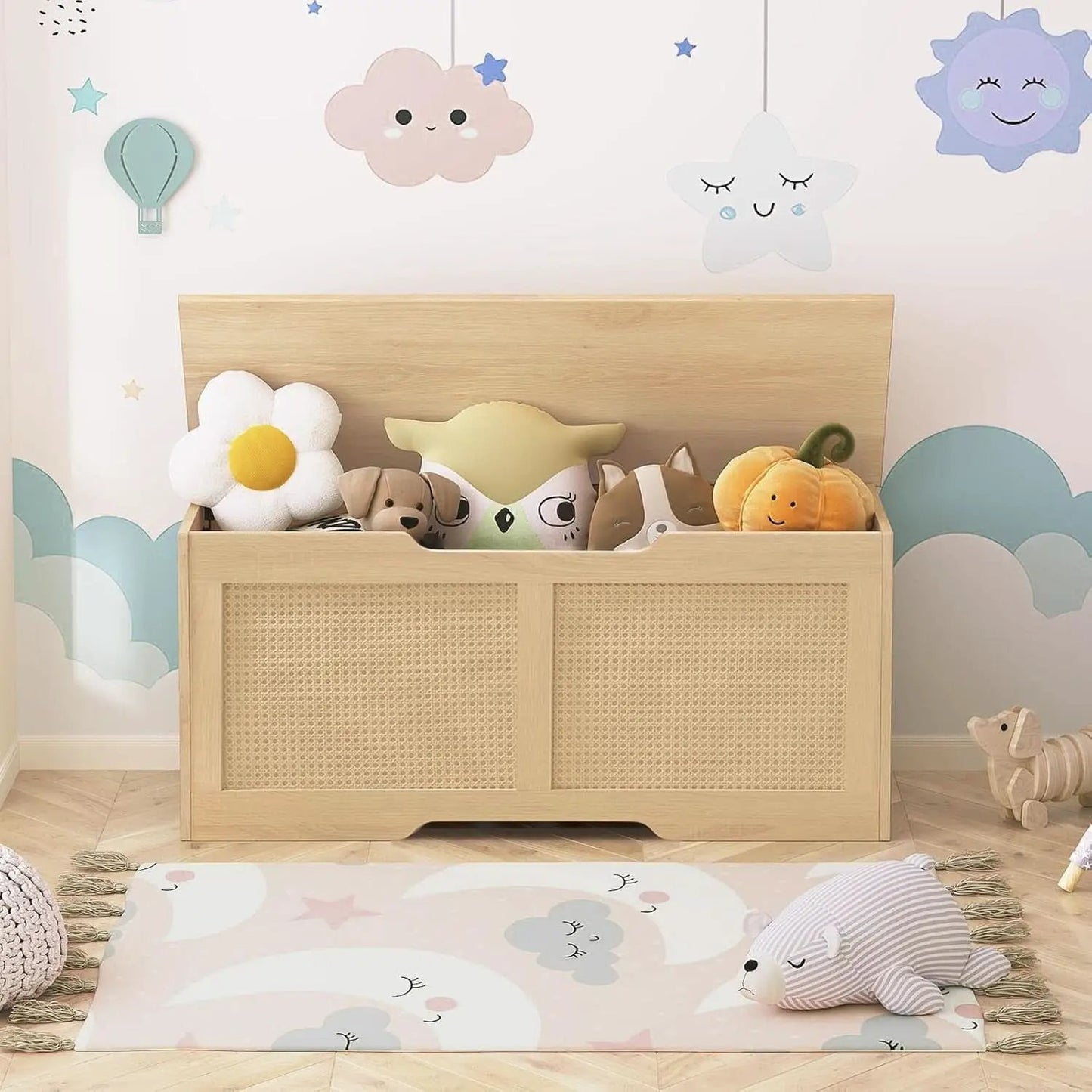 FortyThreeInch RattanLike StorageChest Bench With Safety Hinge from PriceLows™