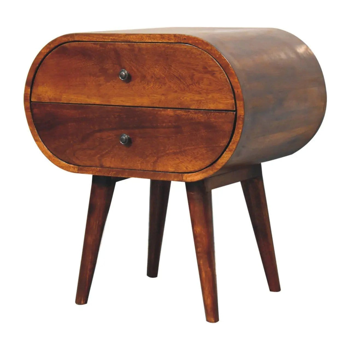 Large Chestnut Circular Bedside Accent Nightstand | 2 Pieces | Mango Wood | Bedroom