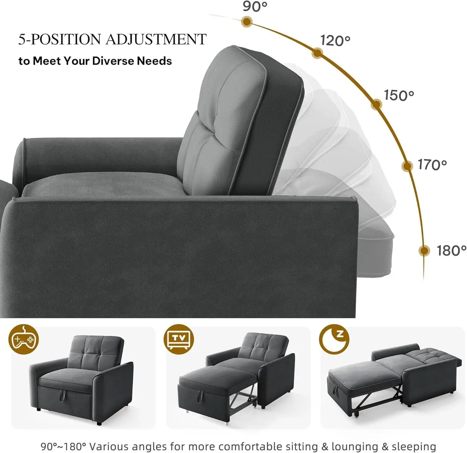 Convertible Sofa Bed Chair Gray Velvet Upholstered from PriceLows™