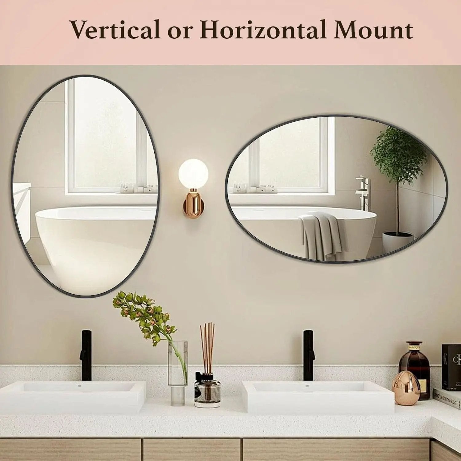Oval Mirror 20x30 Black Bathroom Vanity Wall Mount from PriceLows™