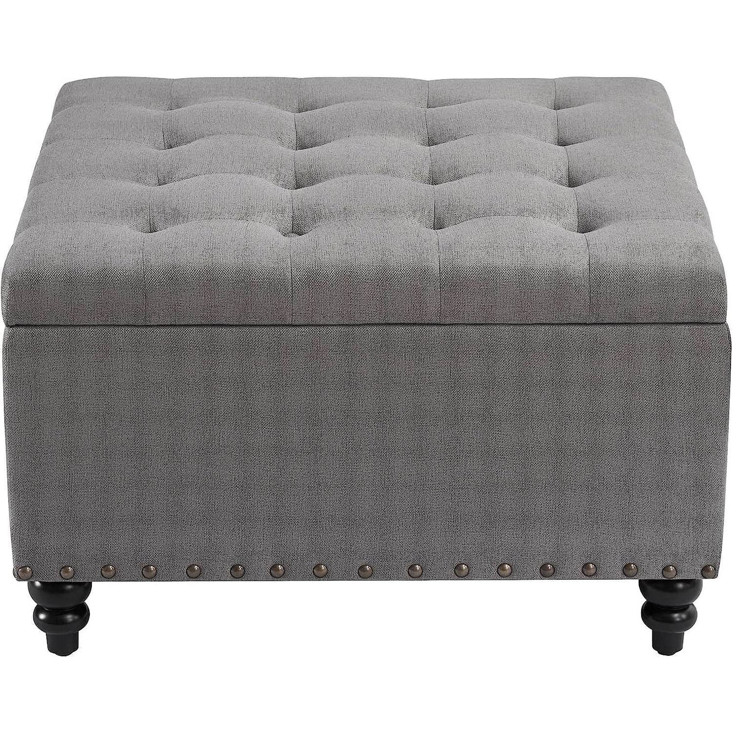 Grey Tufted Storage Ottoman Square For Living Room from PriceLows™