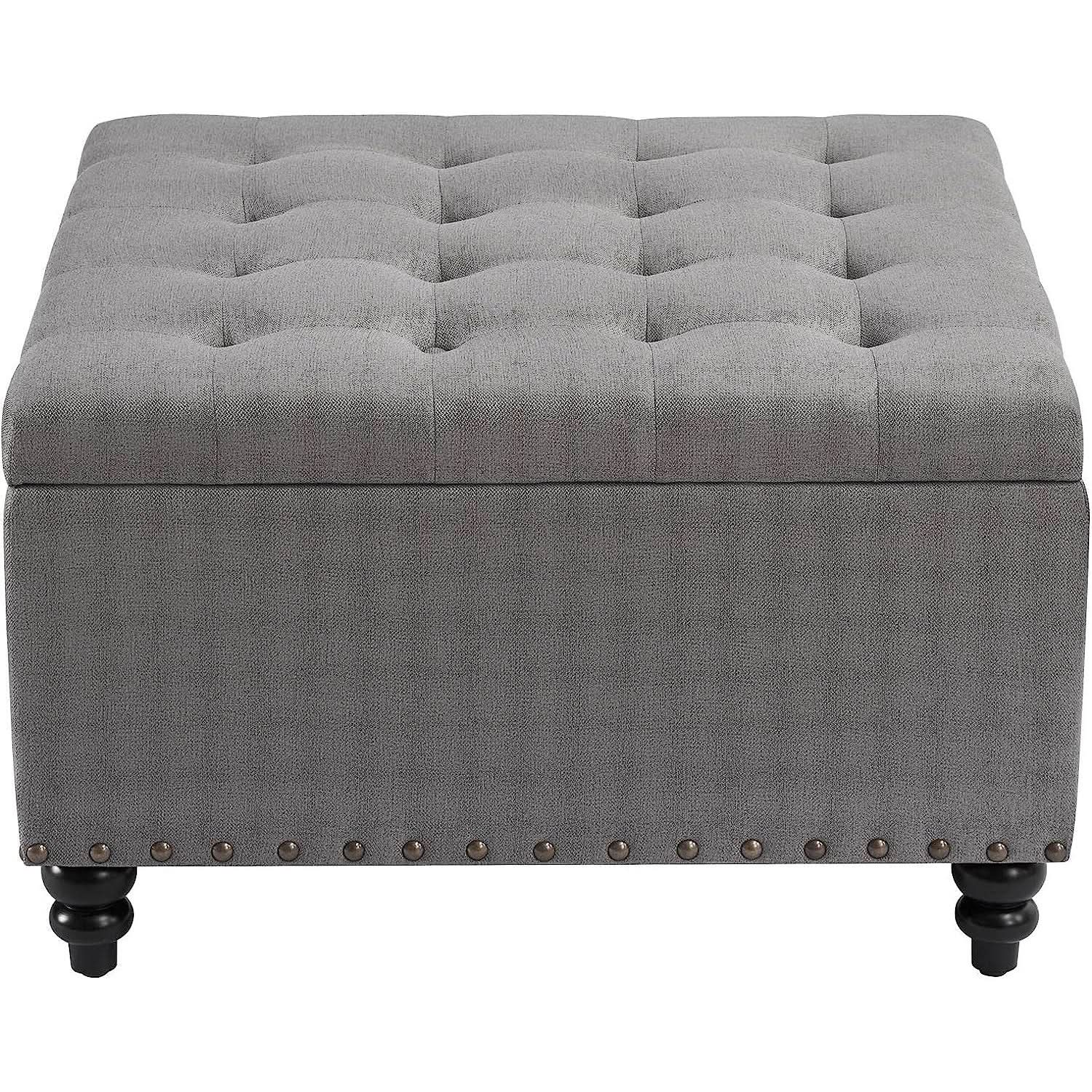 Grey Tufted Storage Ottoman Square For Living Room from PriceLows™