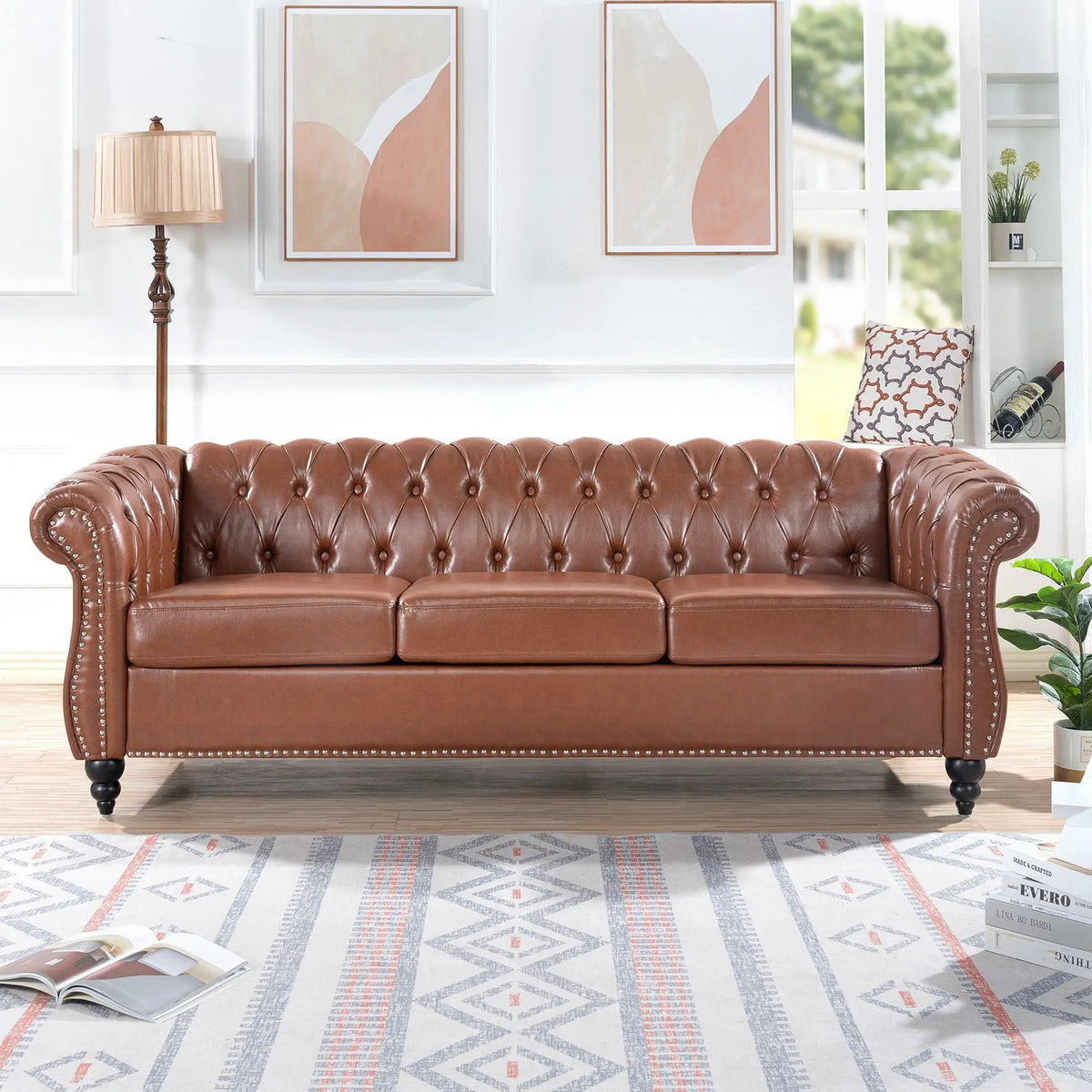 Rolled Arm Chesterfield Sofa | 3 Seater | Staggered Deep Pull Buckles | TB117 Compliant