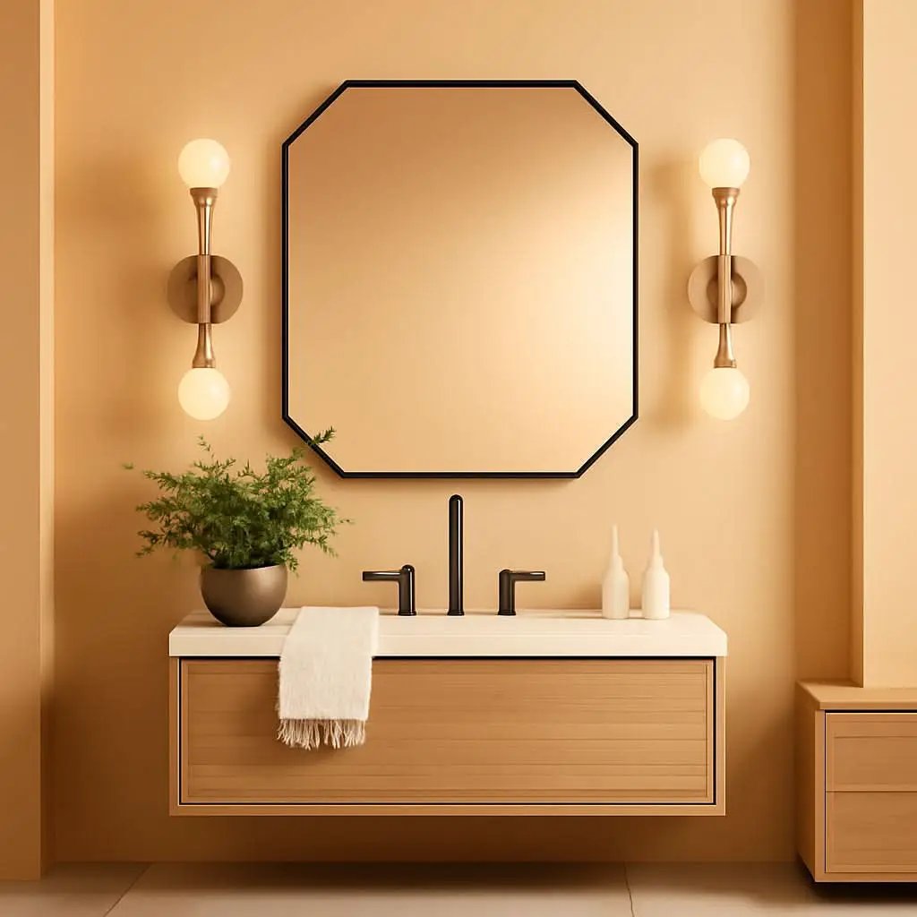 Octagon Black Wall Mirror 20x28 Metal Framed Wall Mounted from PriceLows™