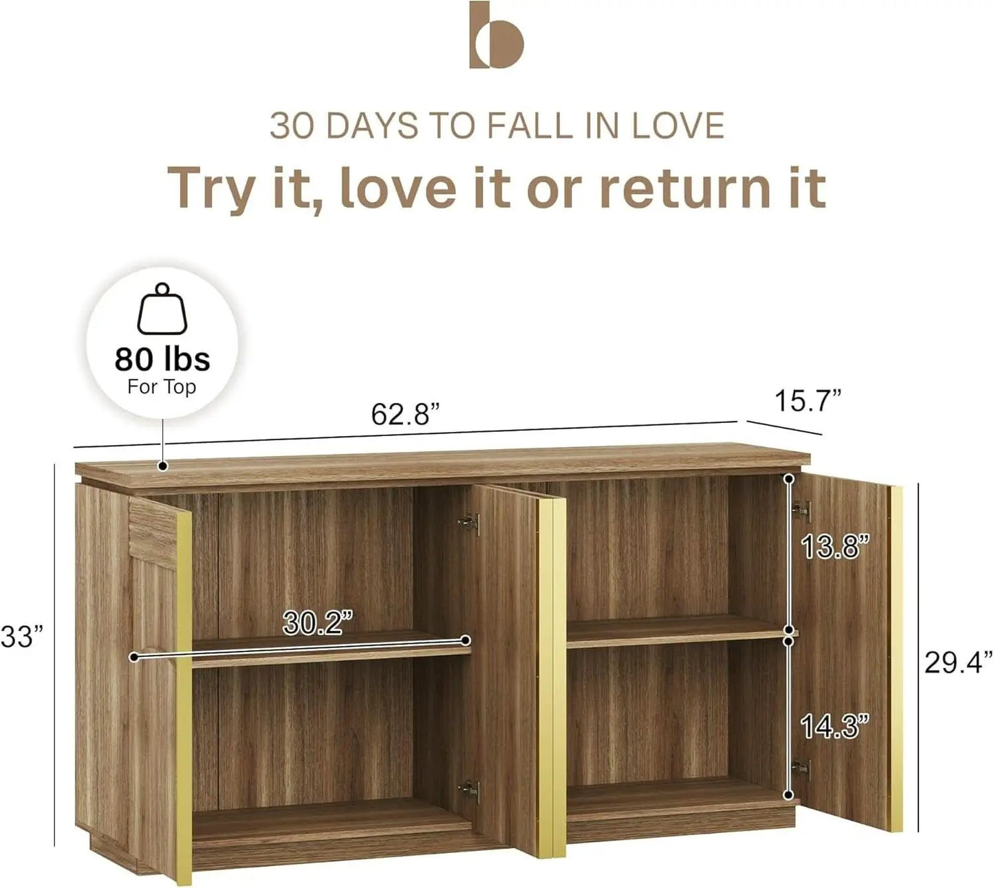 62 Inch Handcrafted Oak Sideboard Cabinet Midcentury from PriceLows™
