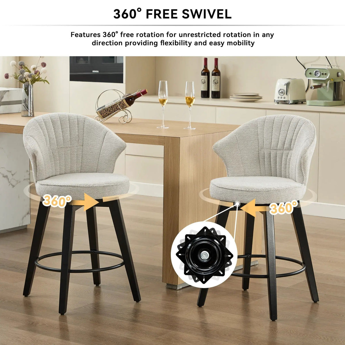 Wing Back Swivel Bar Stools | Set Of 2 | 360 Degree Silent Swivel | Adjustable Leveling Feet