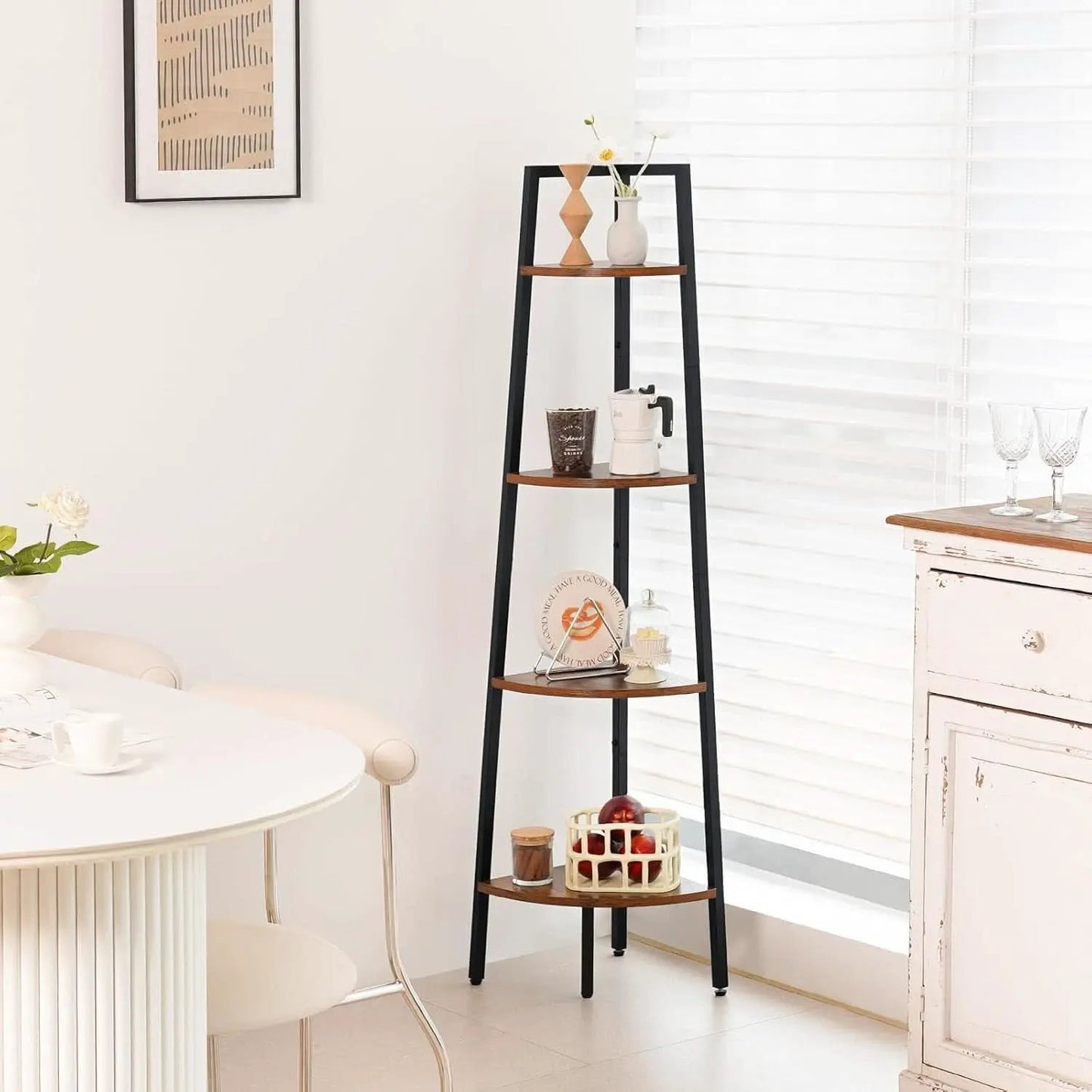 4 Tier Corner Bookshelf With Metal Frame Ladder Display from PriceLows™