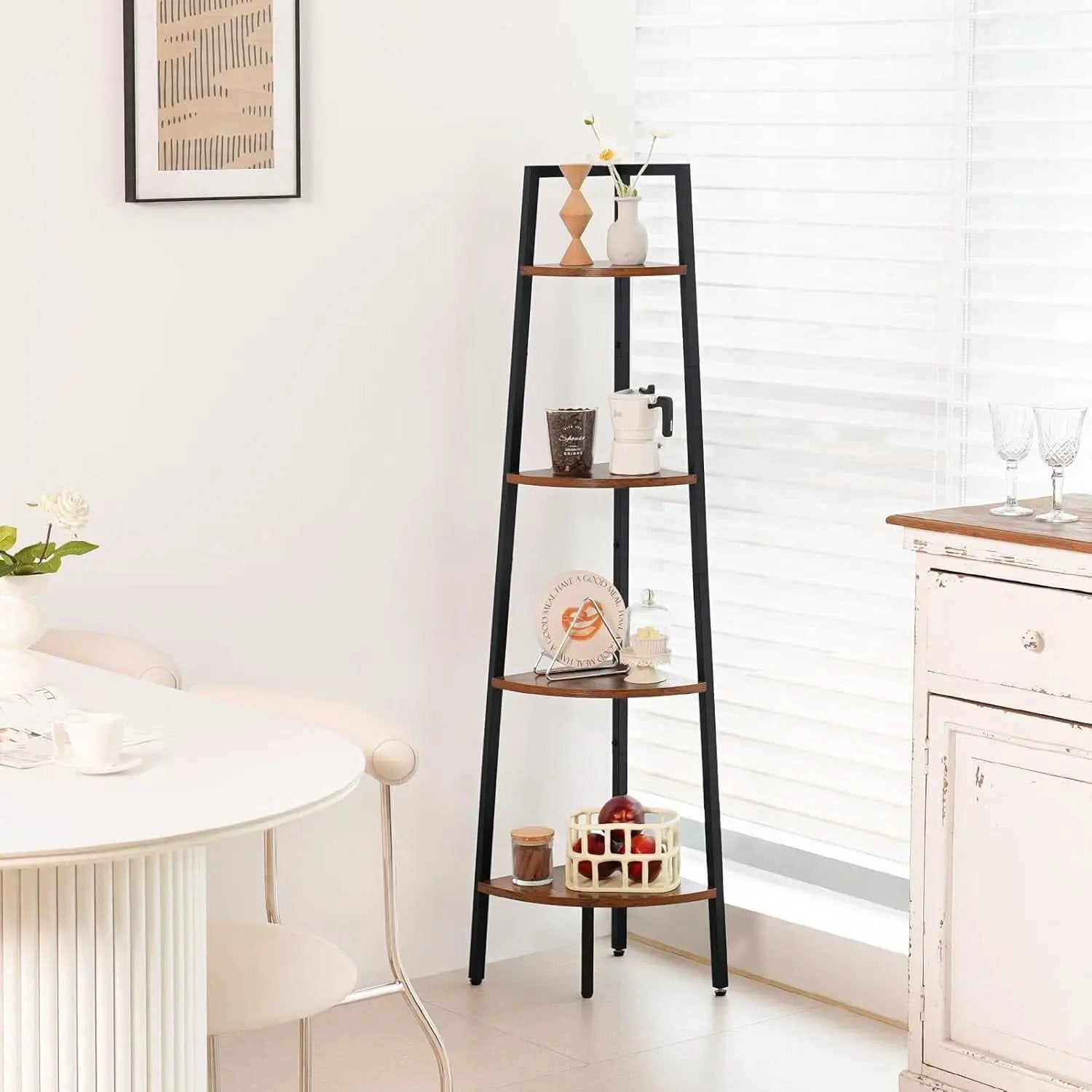 4 Tier Corner Bookshelf With Metal Frame Ladder Display from PriceLows™