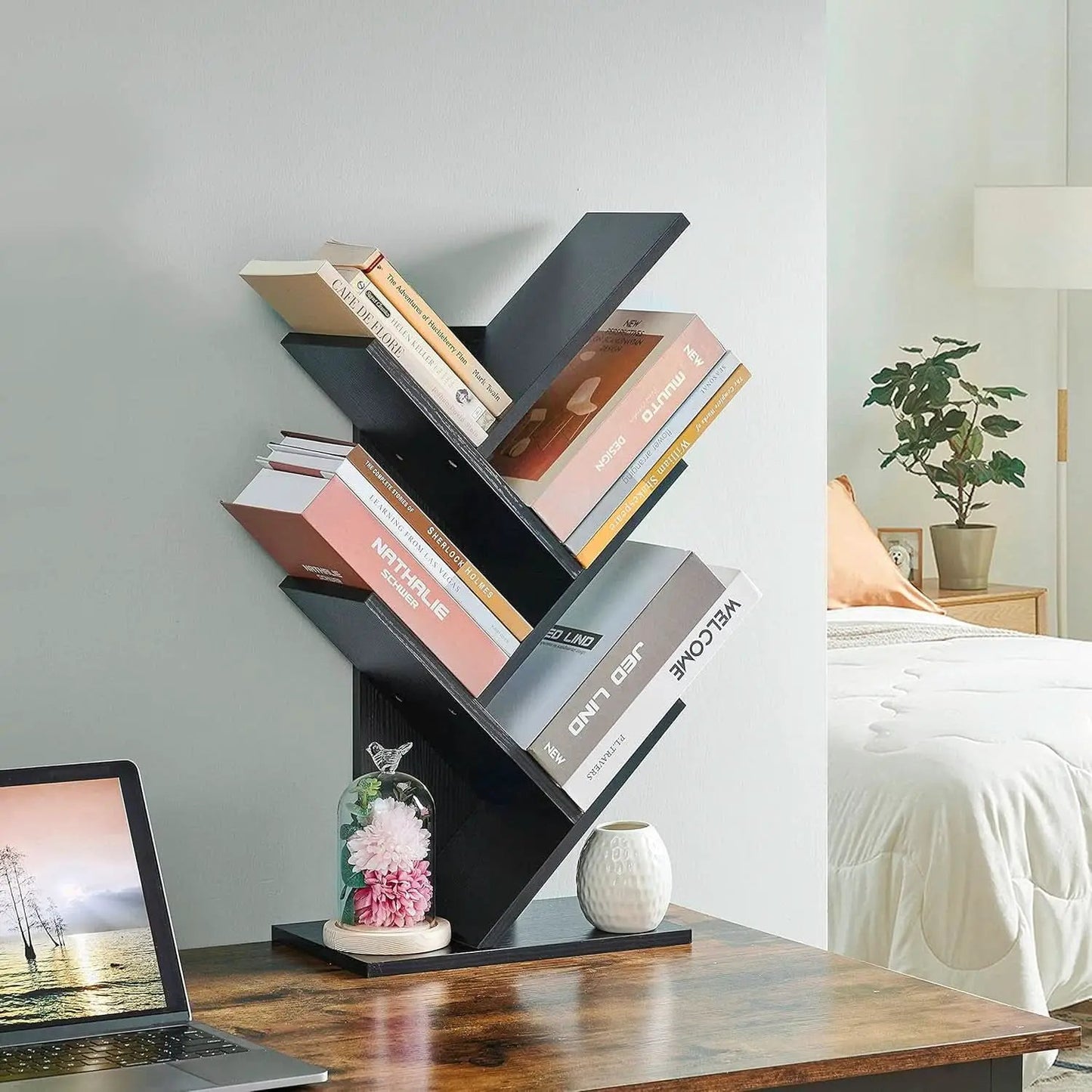 4 Tier Tree Bookshelf Floor Standing Bookcase Home from PriceLows™