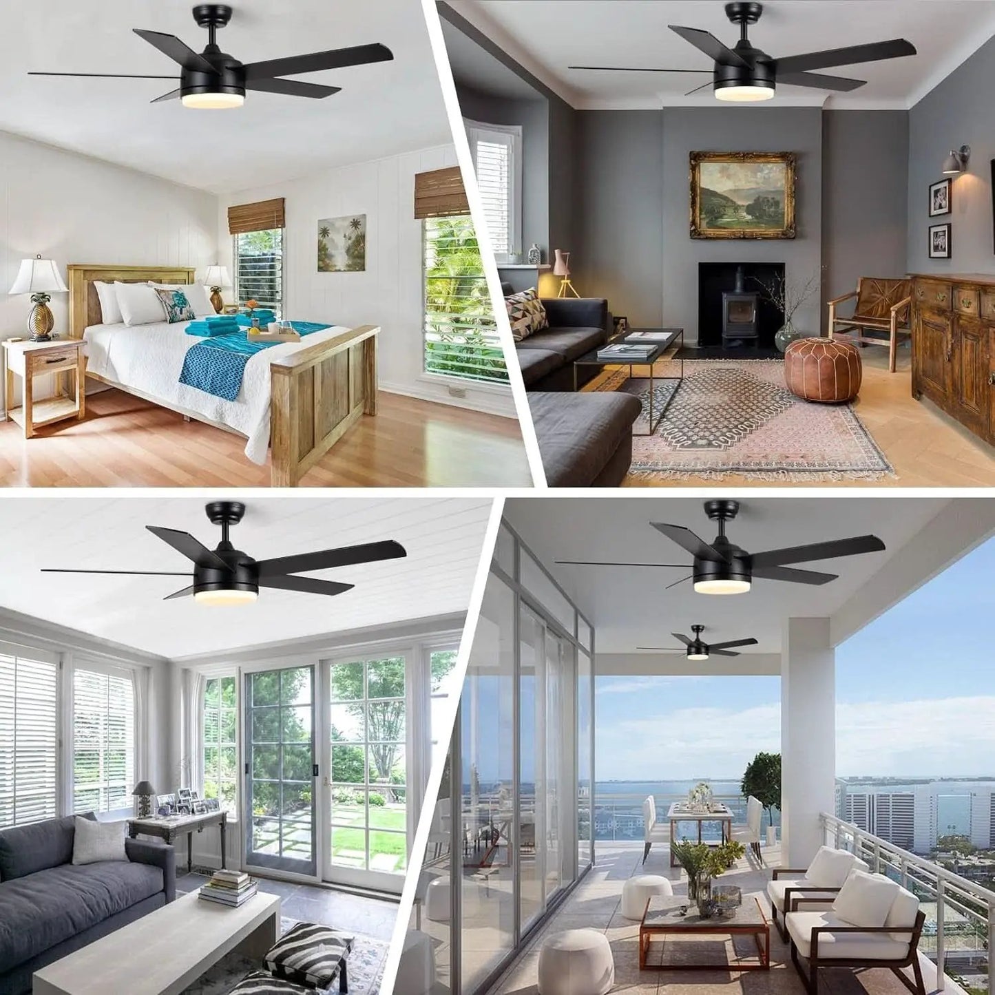 52 Inch Black Ceiling Fan With Dimmable 3 Color LED Lights And Remote from PriceLows™