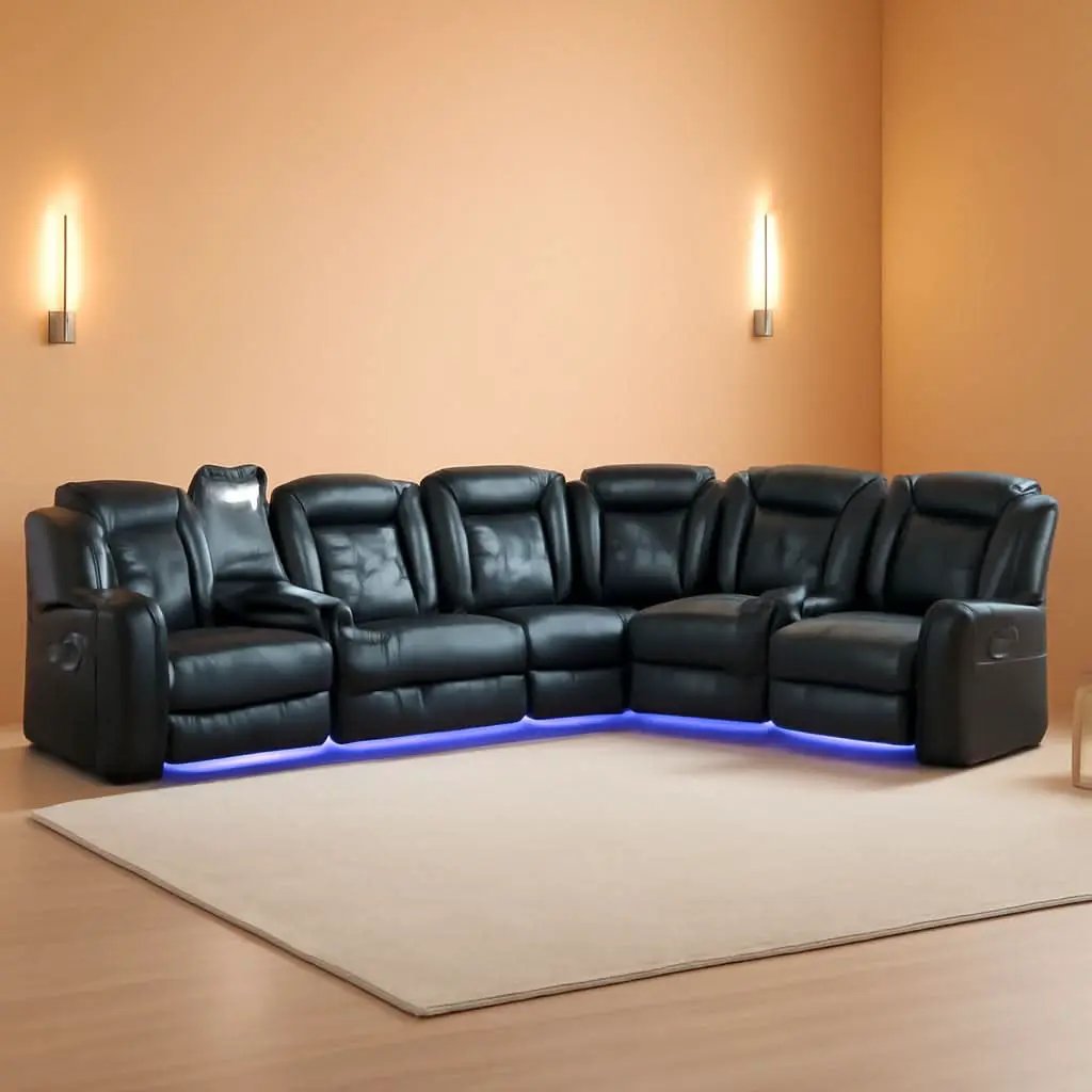 Black Leather Power Reclining Sectional Sofa Living Room from PriceLows™