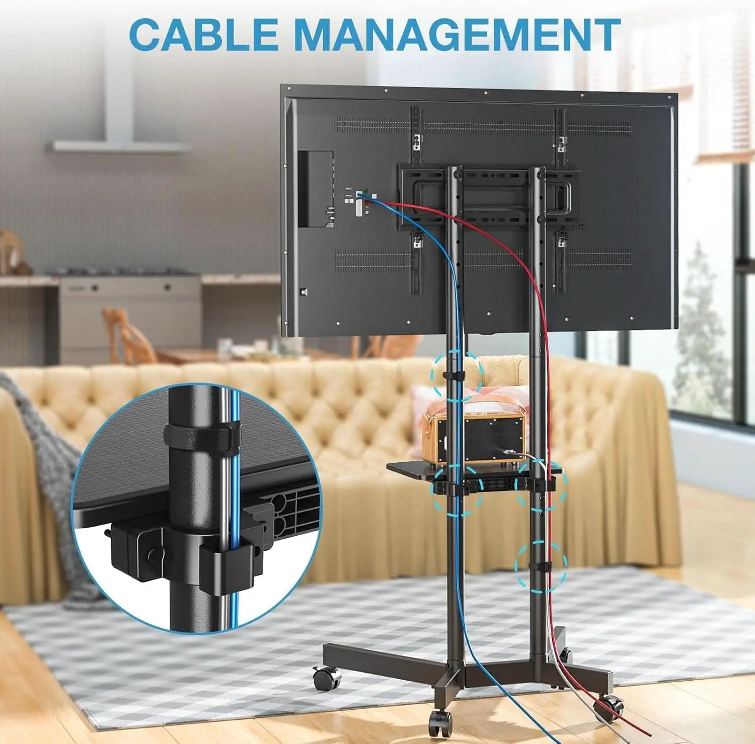 Rolling TV Stand 32-75 Inch With Height Adjustable Shelf from PriceLows™