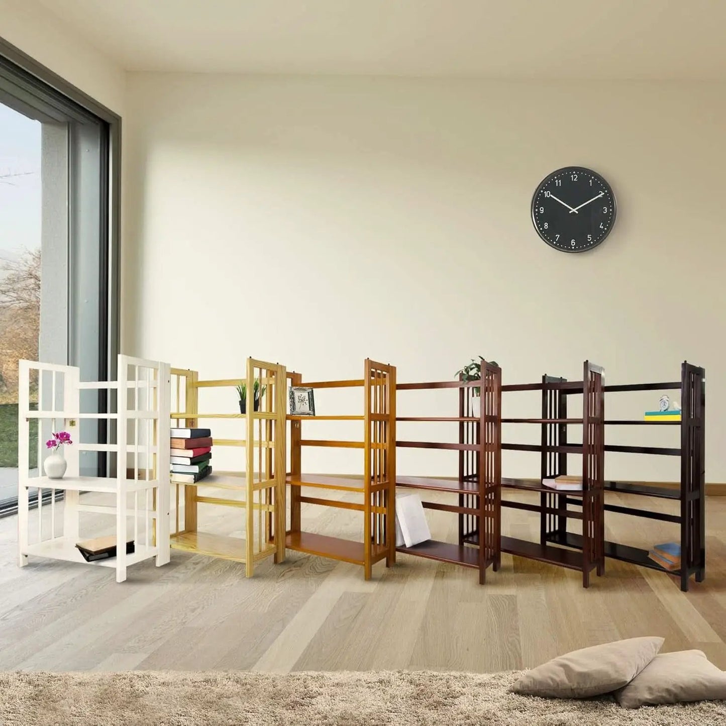 3-Shelf Folding Stackable Bookcase 27.5 Inch Wide Honey Oak from PriceLows™
