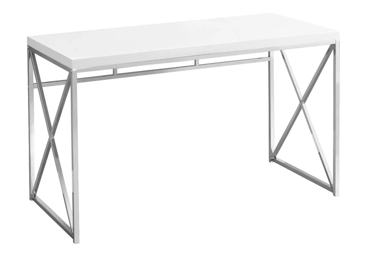 Glossy Computer Desk | 47.25 Inch Width | X-Design Metal Base | Easy-Clean Glossy Surface