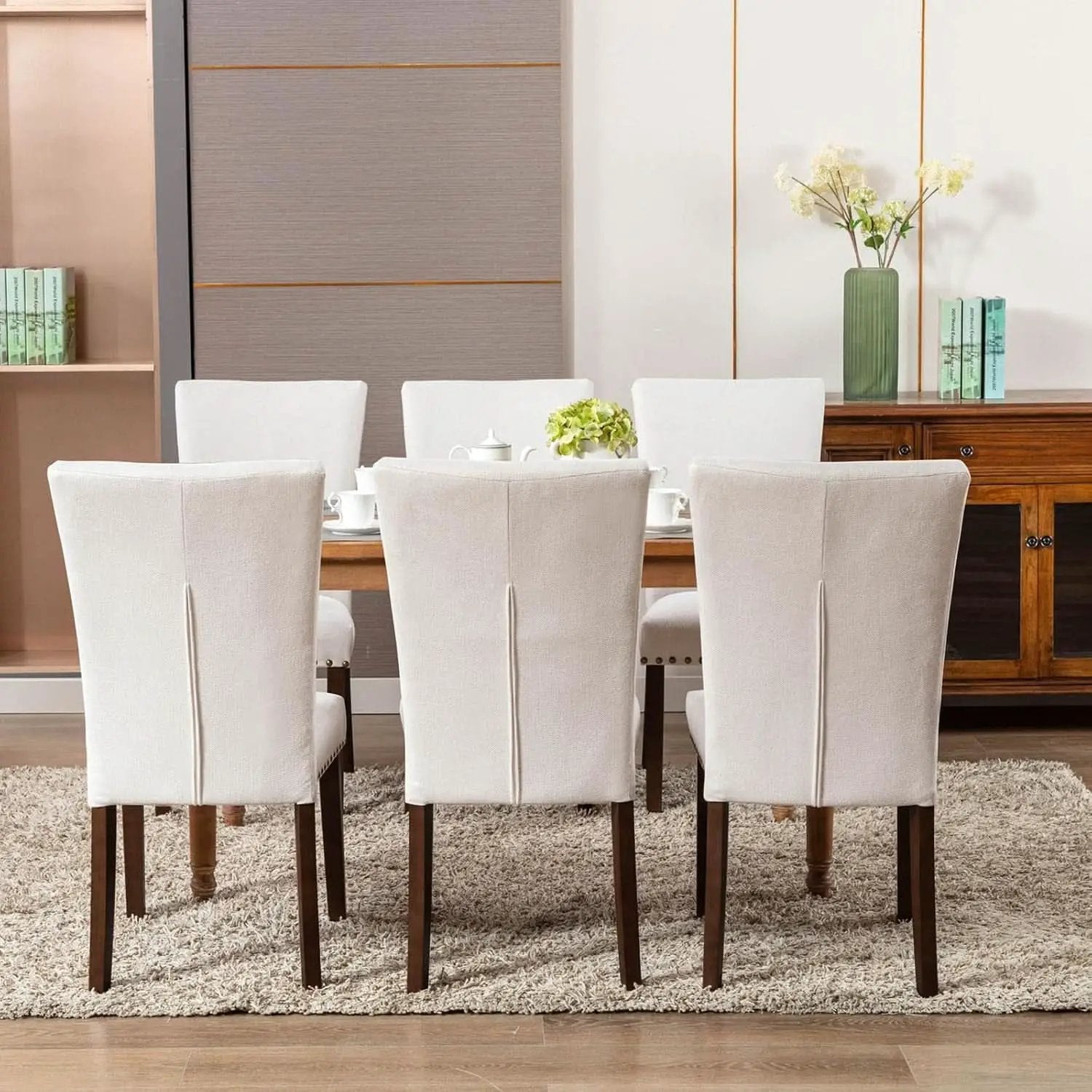 Beige Linen Upholstered High Back Counterheight Chairs from PriceLows™