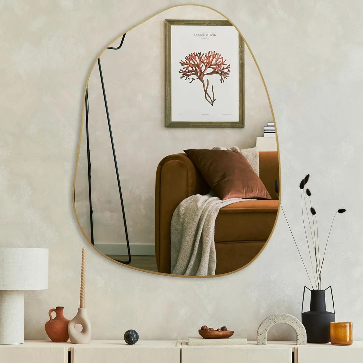Contemporary Wall Mirror With Gold Frame 32x24 Inches for Living Room from PriceLows™