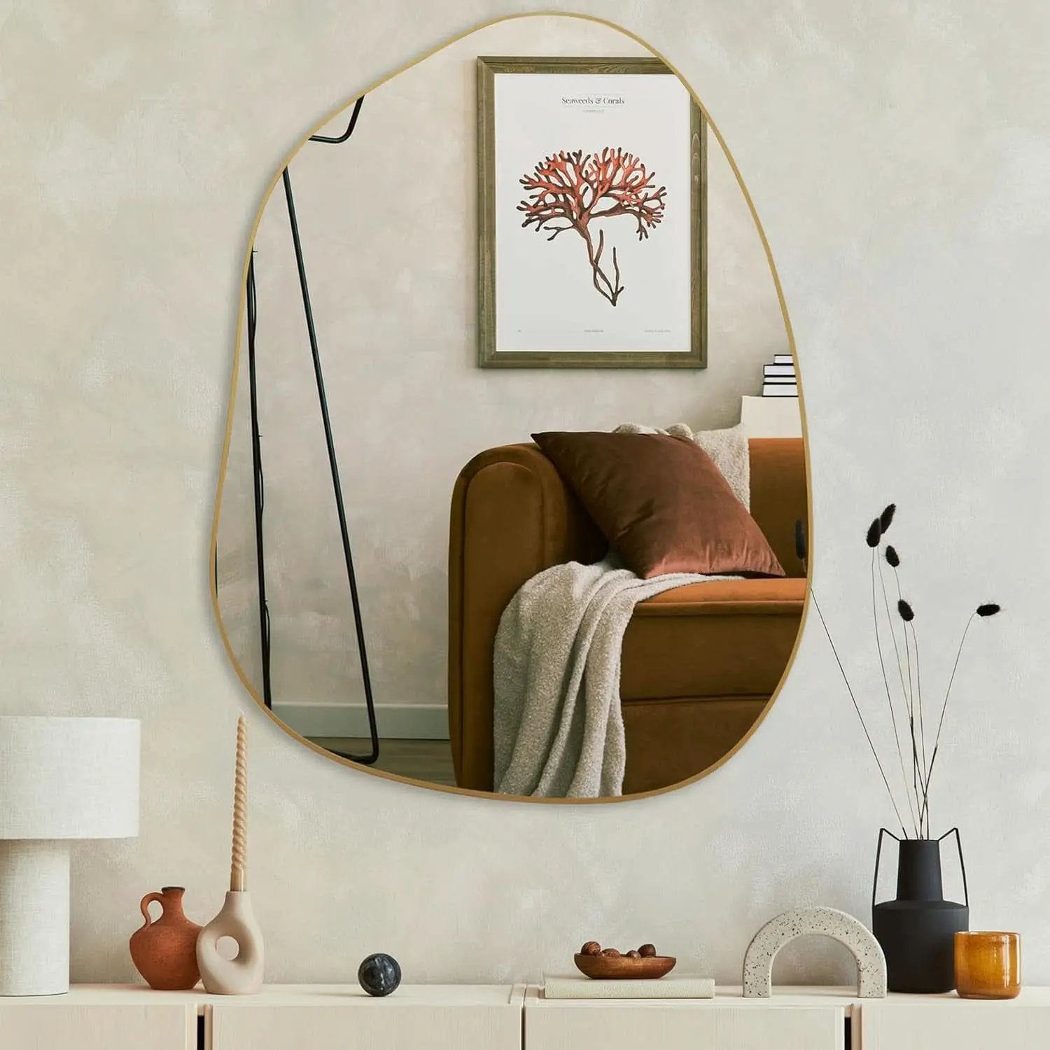 Contemporary Wall Mirror With Gold Frame 32x24 Inches for Living Room from PriceLows™