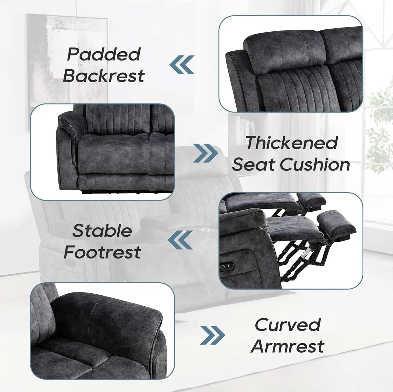 Grey Zero Gravity Reclining Sofa Set With Adjustable Headrest from PriceLows™