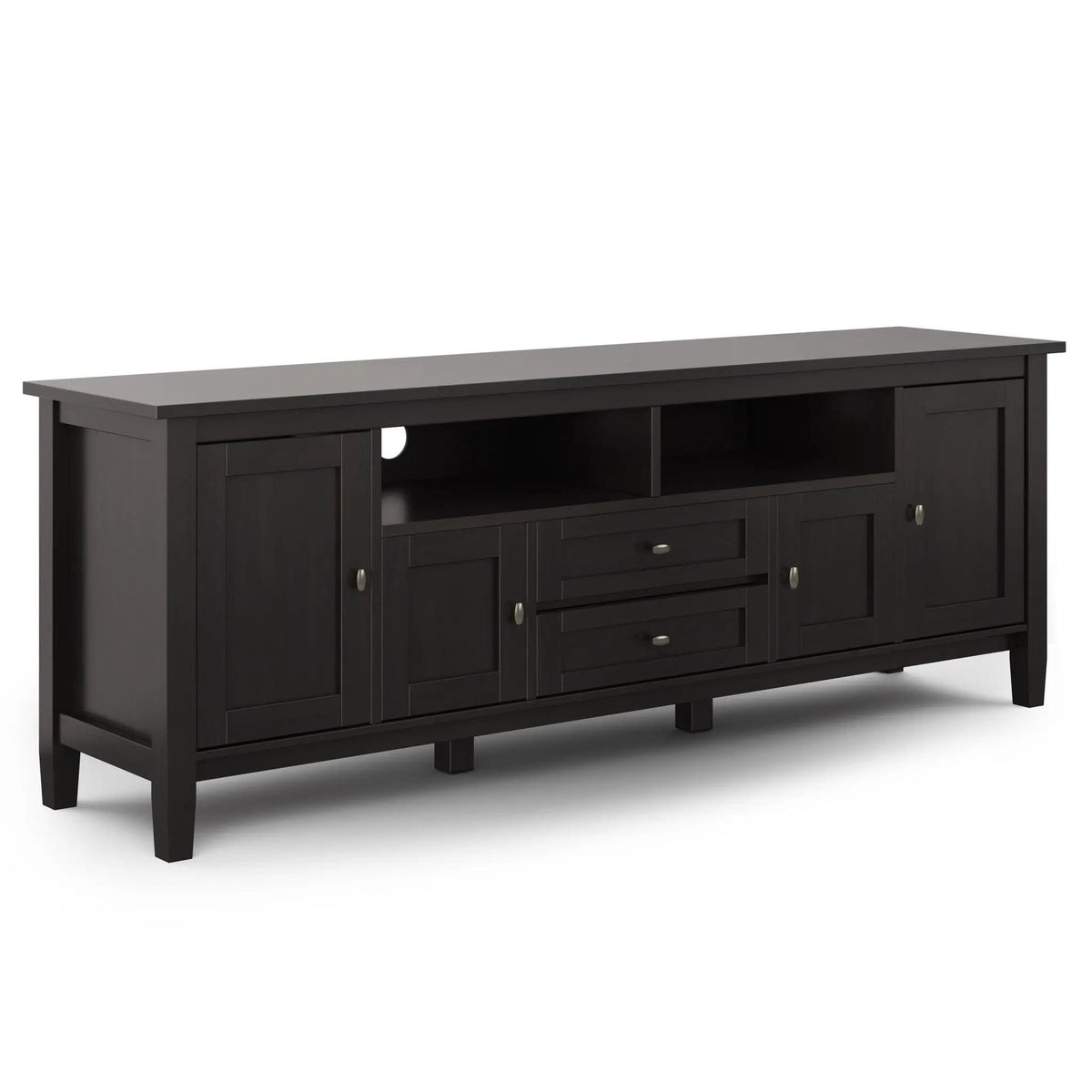 Warm Shaker TV Media Stand | 72 x 17.5 x 26 in | Solid Wood | Hickory Brown