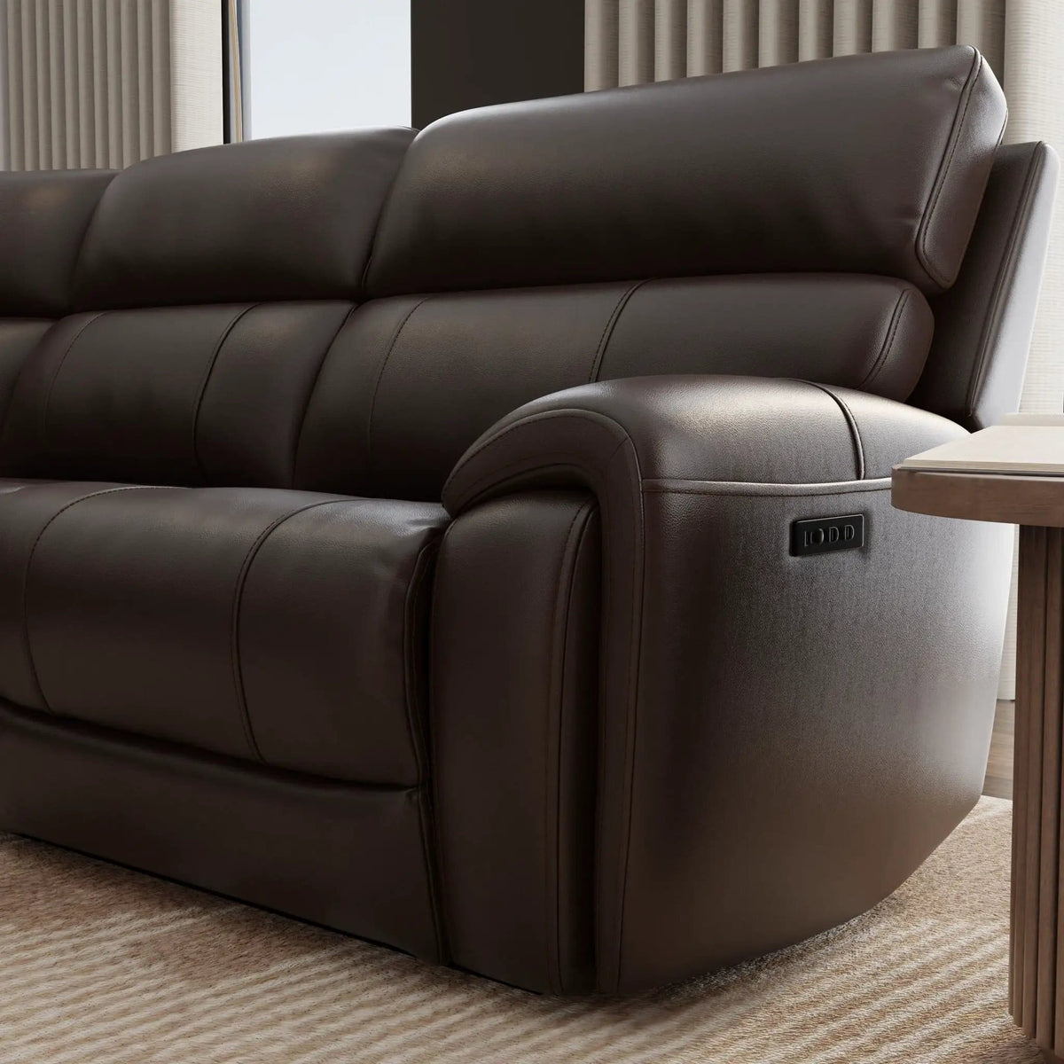 Brazil Power Sectional With Adjustable Headrest & Footrest | Reclining Sectional | Leather & Metal | Dark Brown