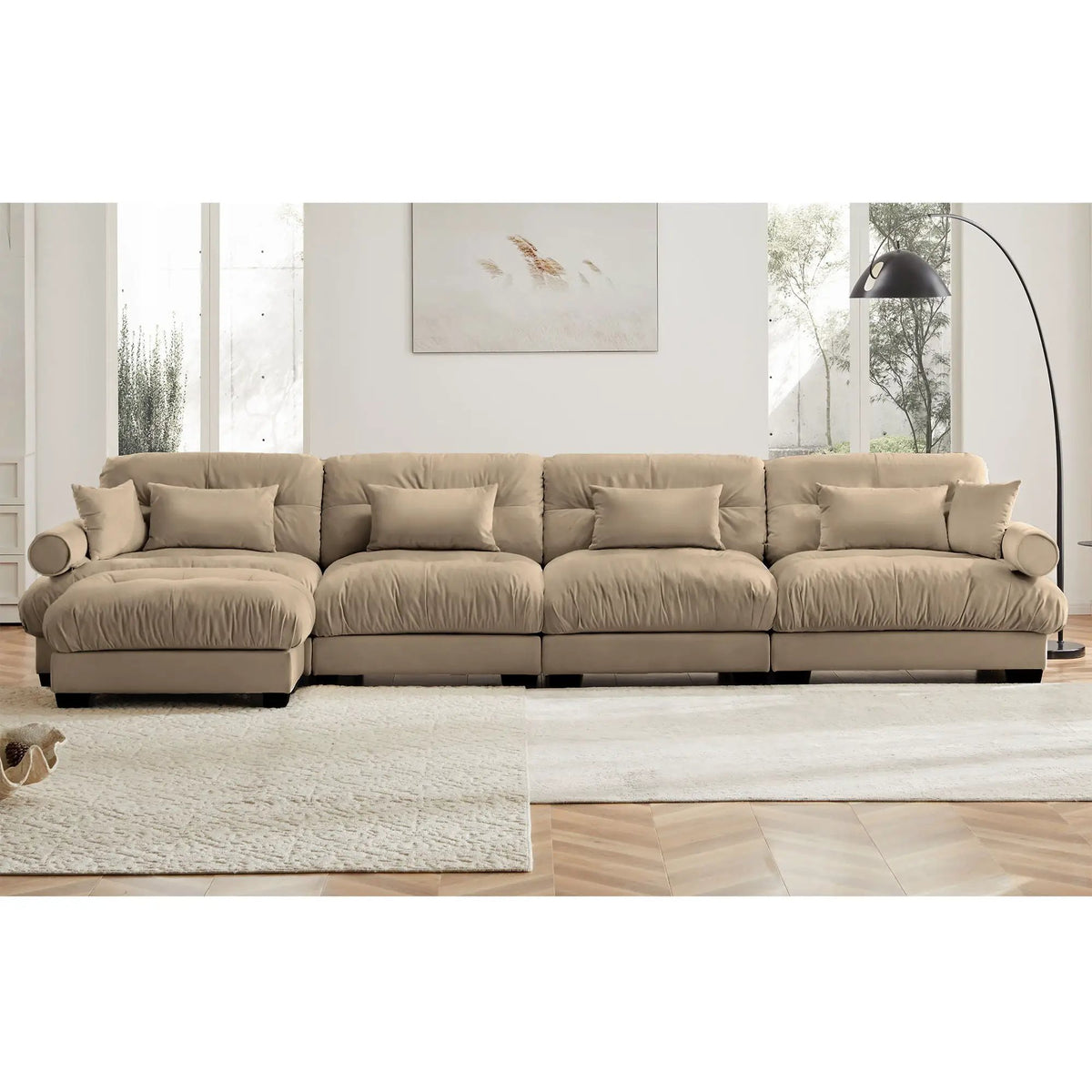 Modern Sectional Sofa | With Ottoman | Deep Seat Cushions | Throw Pillows