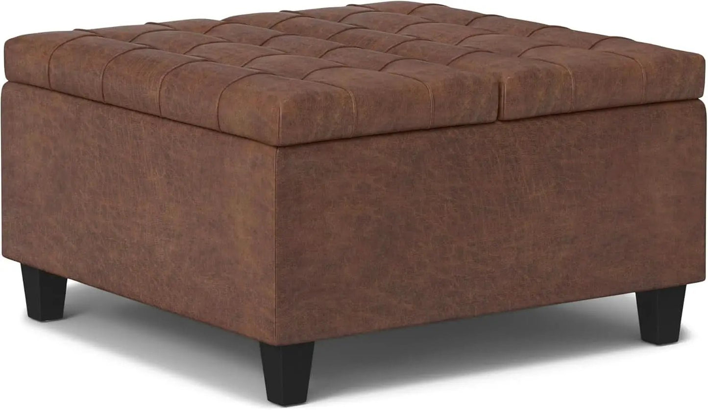 Storage Ottoman 30 Inch Distressed Saddle Brown Leatherette from PriceLows™
