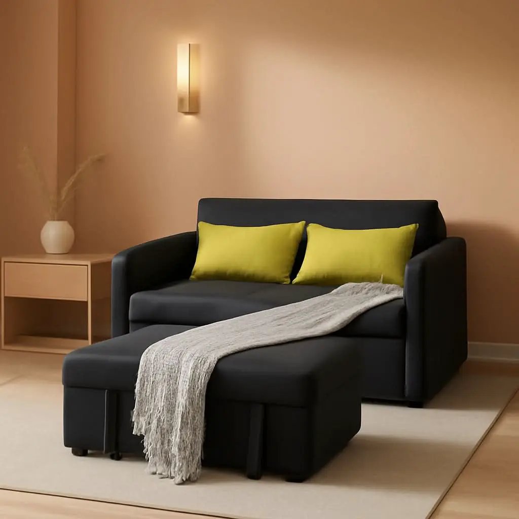 Black Convertible Loveseat With Pull Out Bed For Small Spaces from PriceLows™