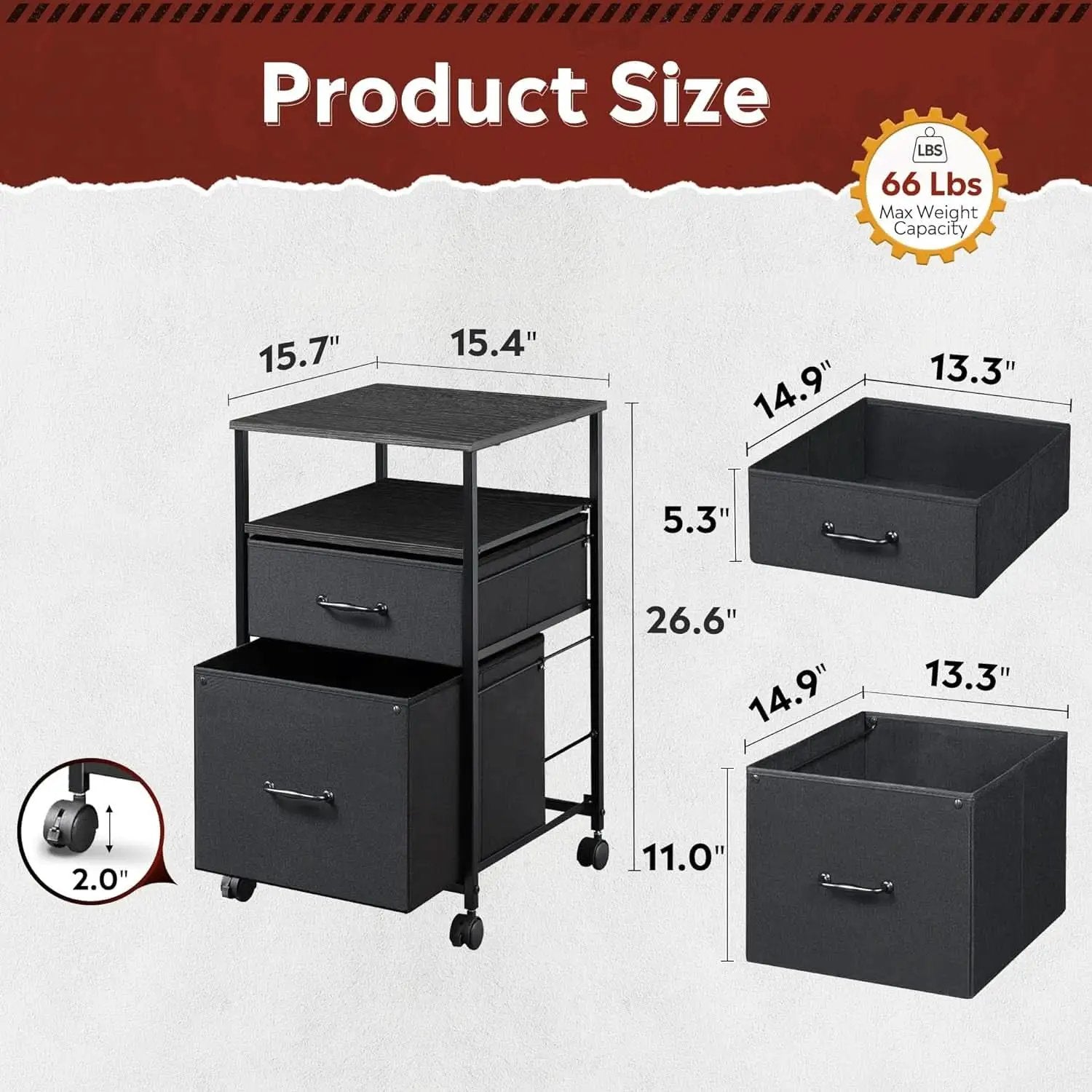 Mobile File Cabinet With Rolling Printer Stand Black Finish from PriceLows™