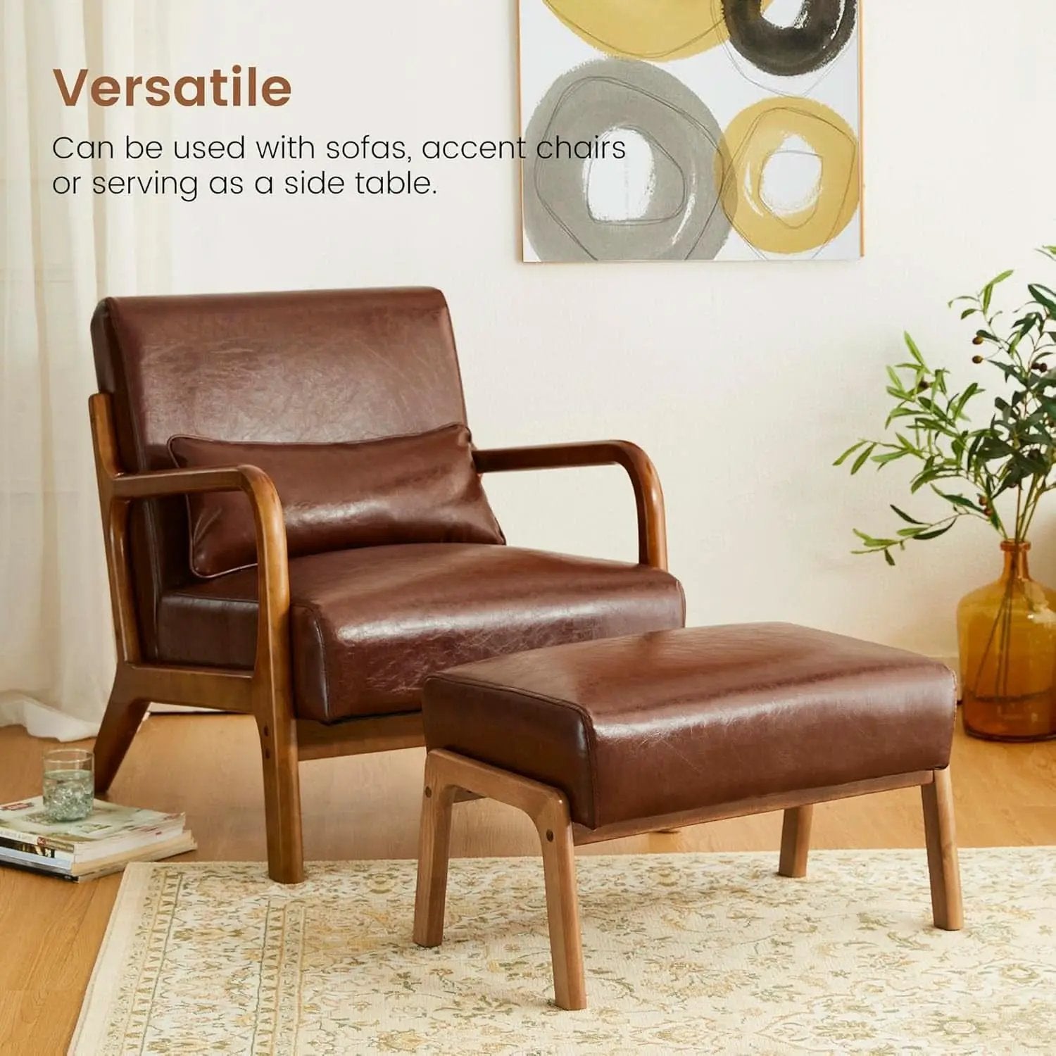 Rectangular Leather Ottoman Bench Twenty Four Point Five Inches Walnut from PriceLows™