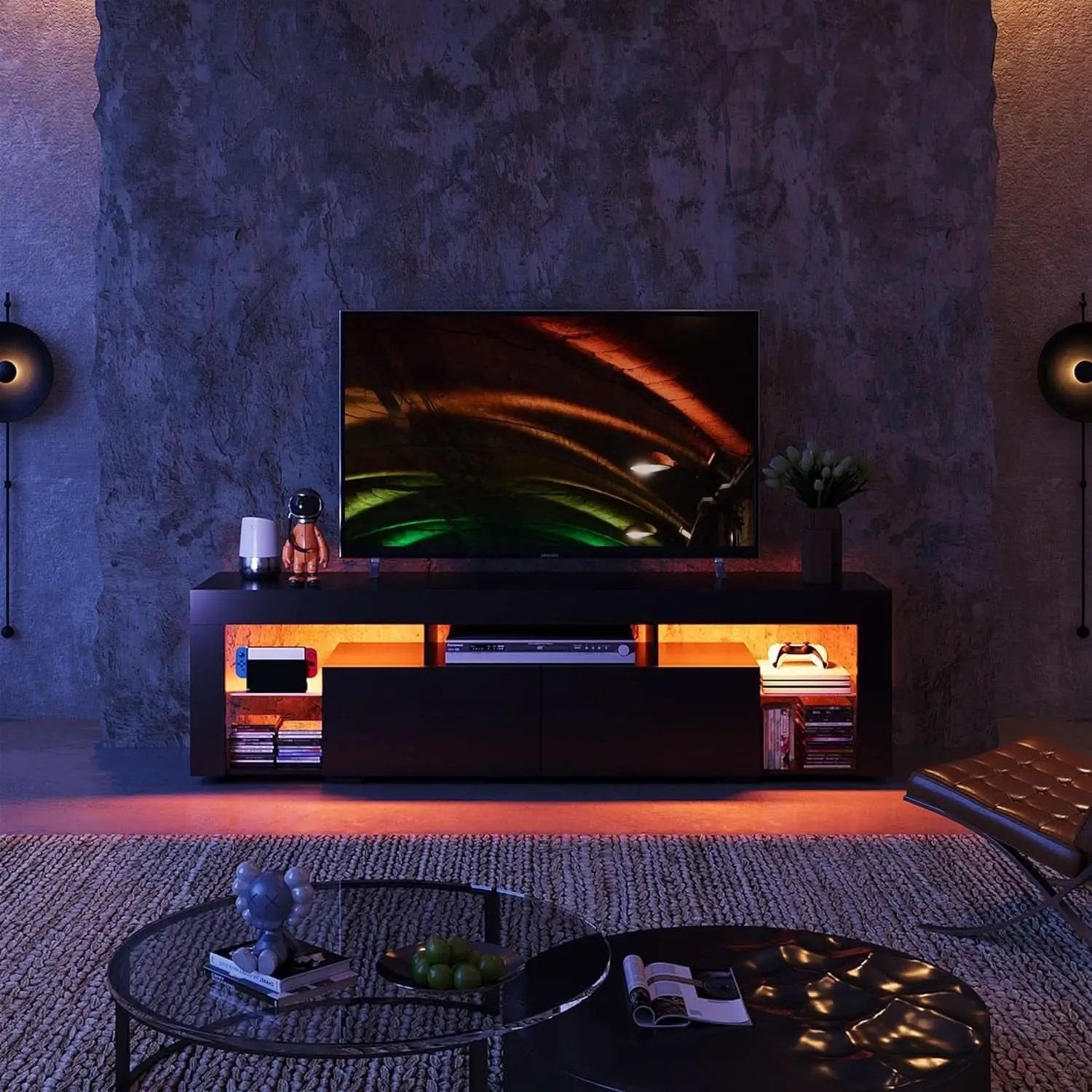 63 Inch Black LED TV Stand With 2 Drawers For Living Room from PriceLows™