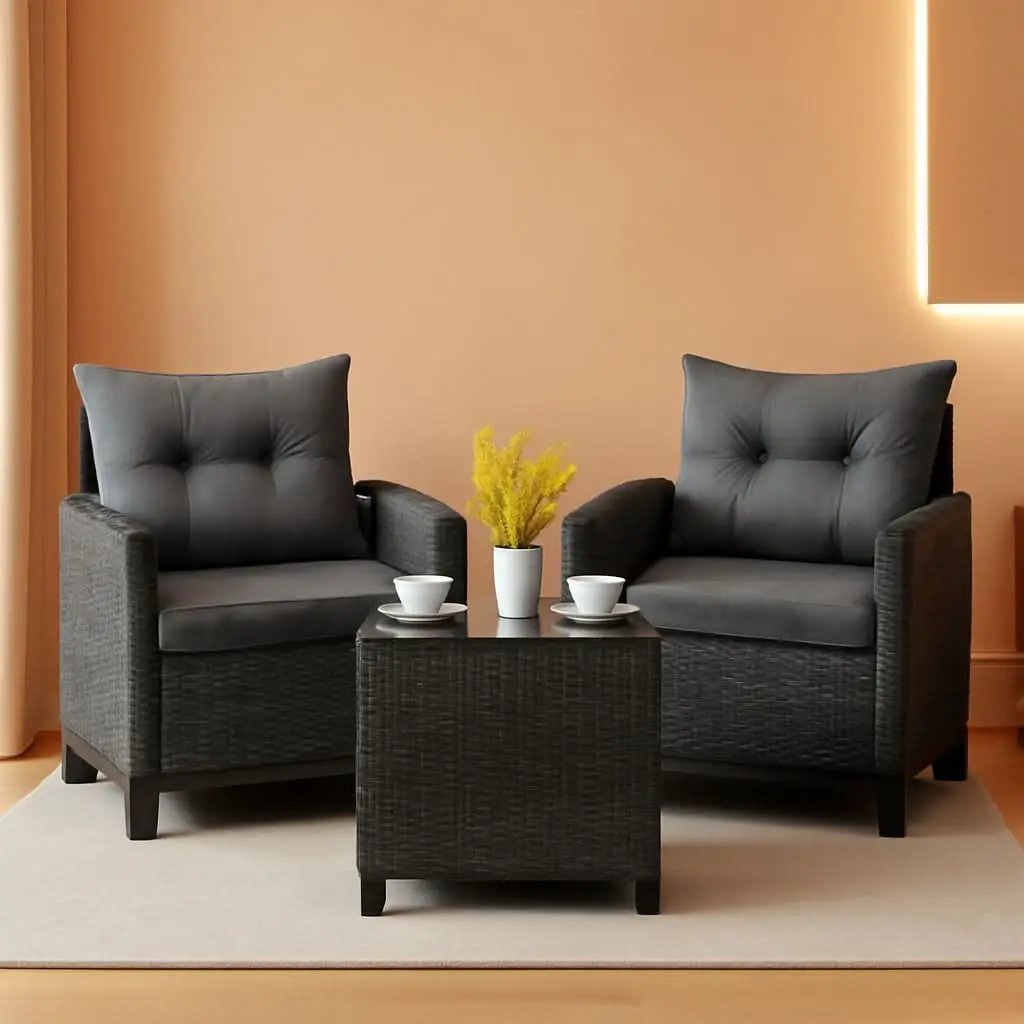 3 Piece Patio Furniture Set Outdoor PE Rattan Conversation Set With Washable Cushions And Tempered Glass Table Grey from PriceLows™