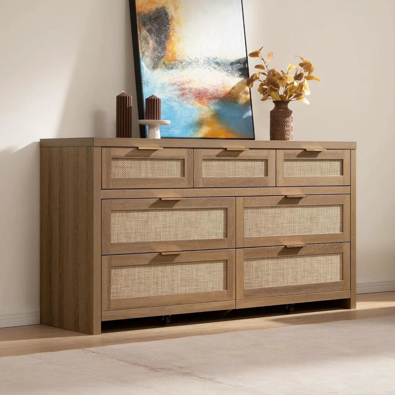 FiftySevenInch Boho Dresser Reclaimed CaramelOak Finish from PriceLows™