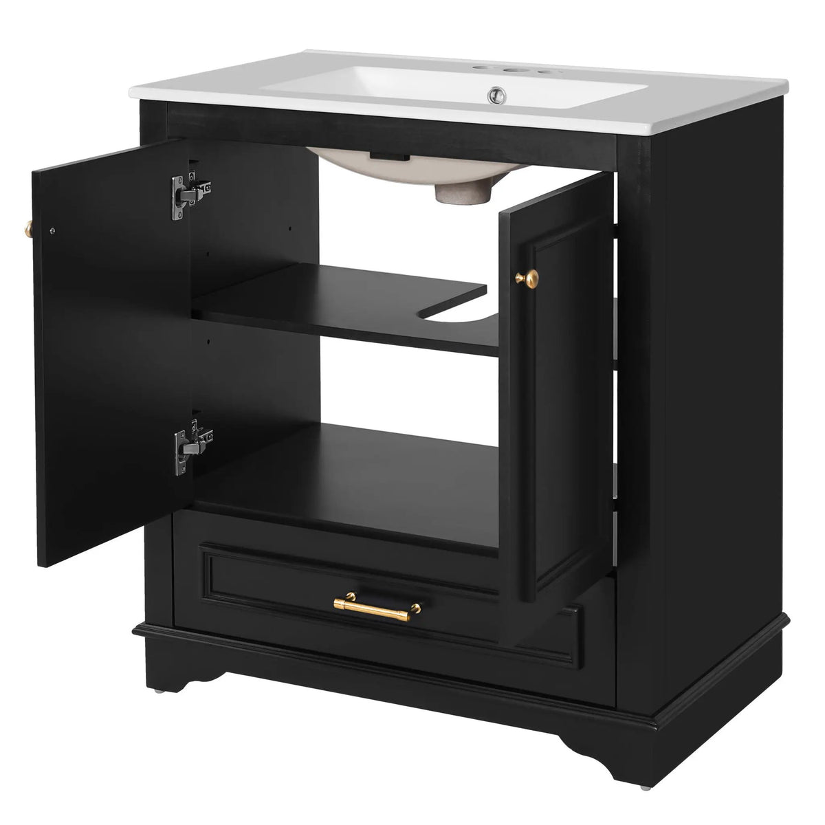 30 Inch Bathroom Vanity | Poplar Wood Frame | 2 Soft Closing Doors | Adjustable Shelf