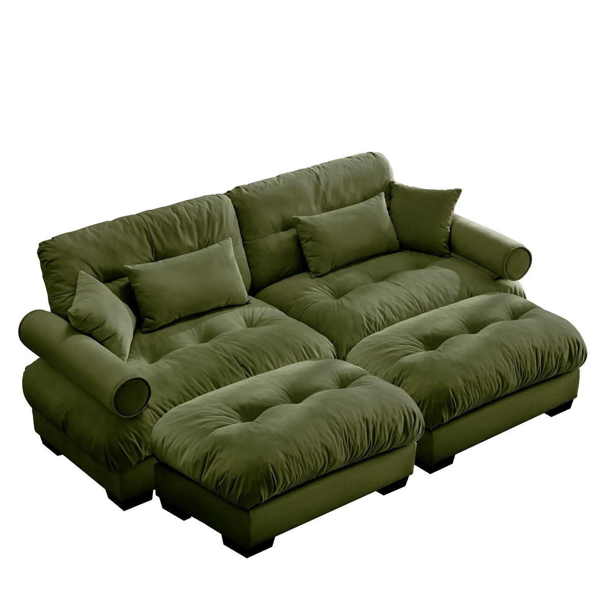 Modular Sectional Sofa | Deep Comfort Cushions | Vintage Fabric Ottoman