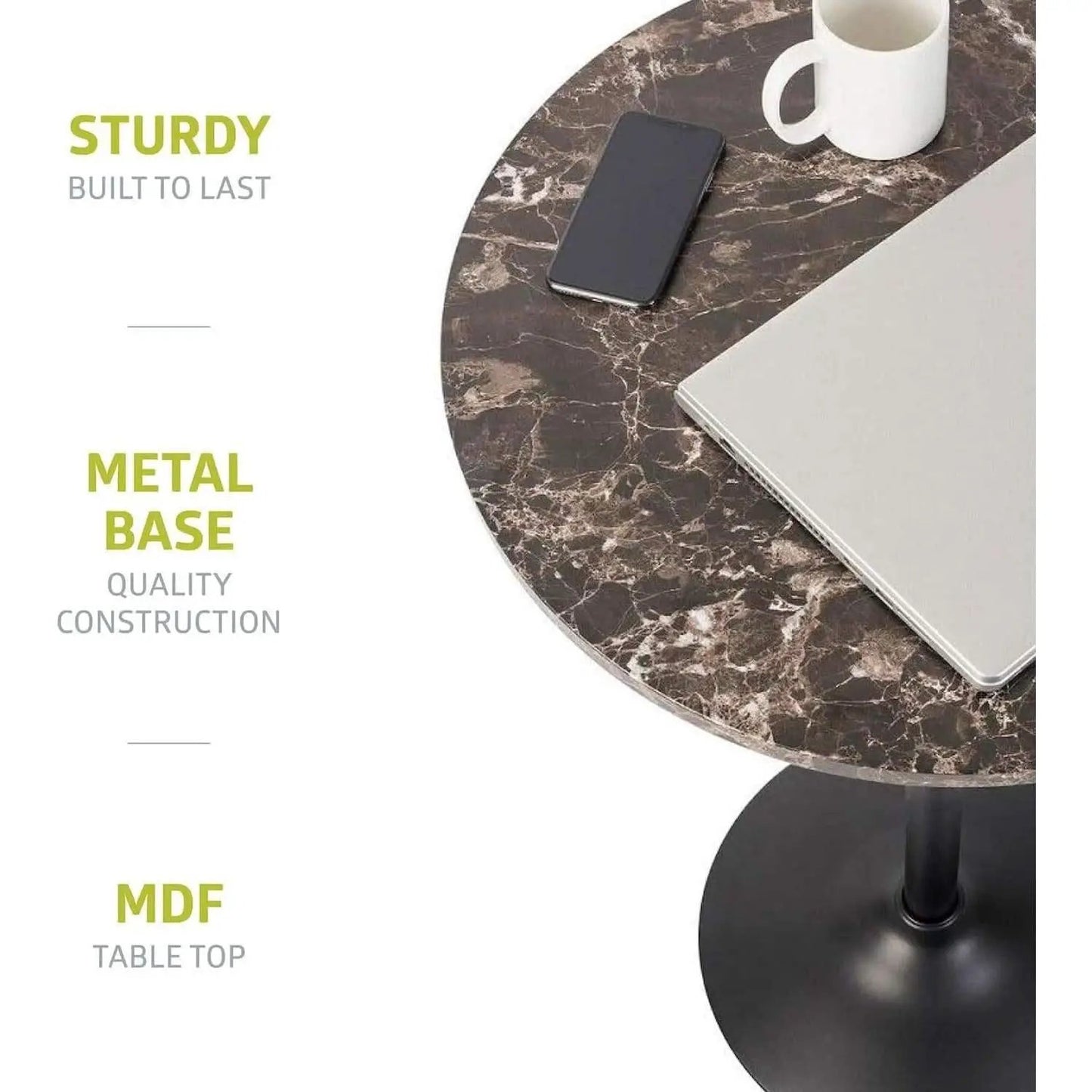 Round Pub Table With Faux Marble Top And Black Metal Base from PriceLows™