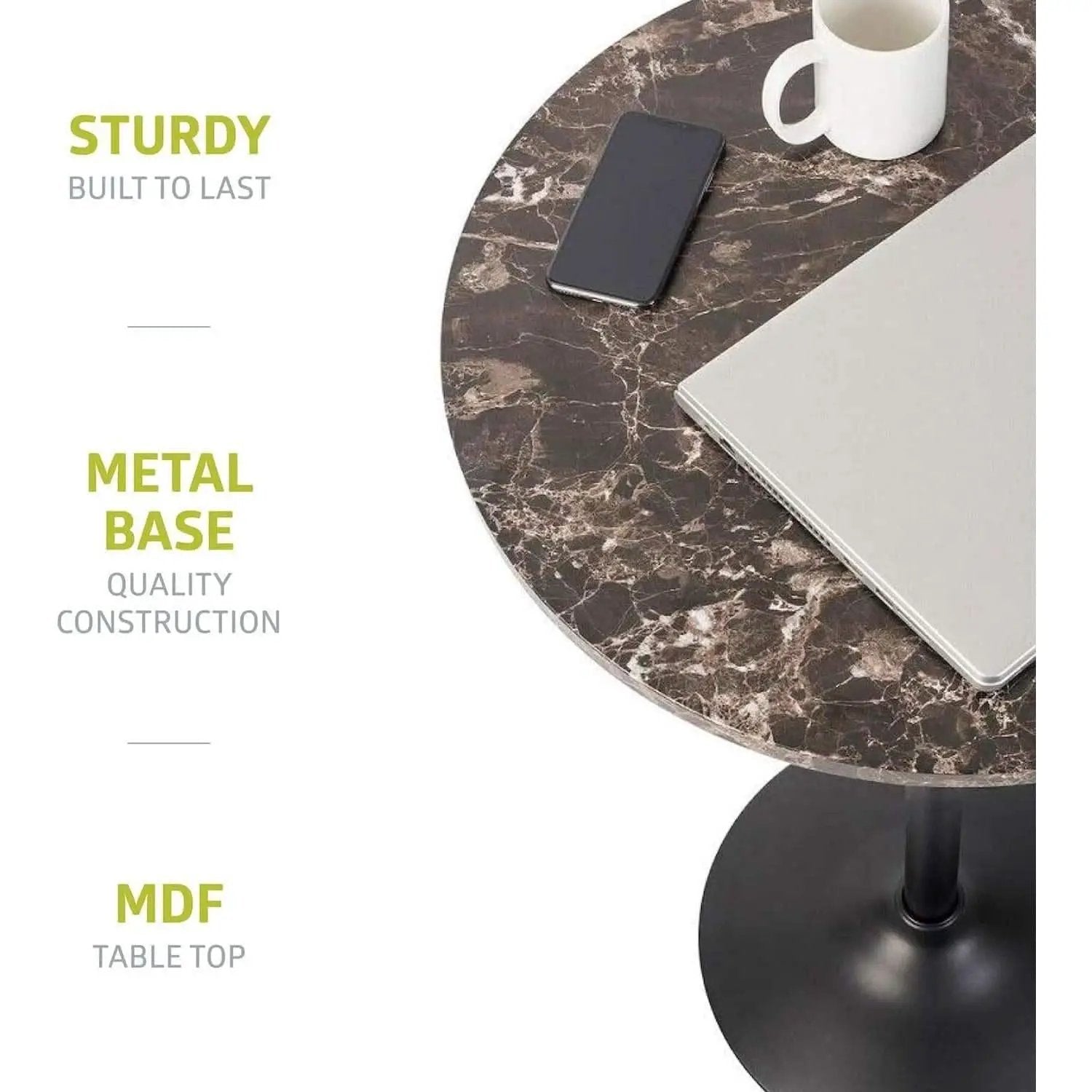 Round Pub Table With Faux Marble Top And Black Metal Base from PriceLows™