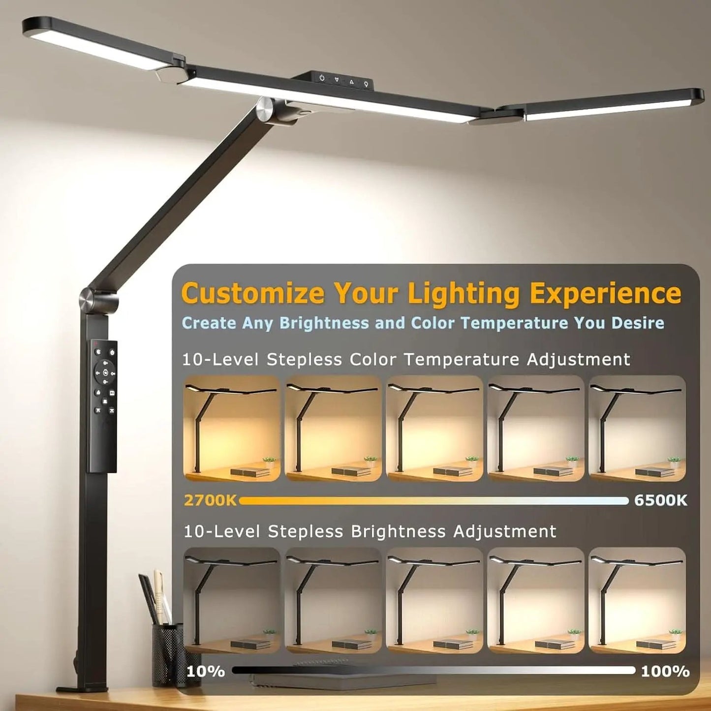 LED Desk Lamp With Clamp Stepless Dimming Home Office from PriceLows™