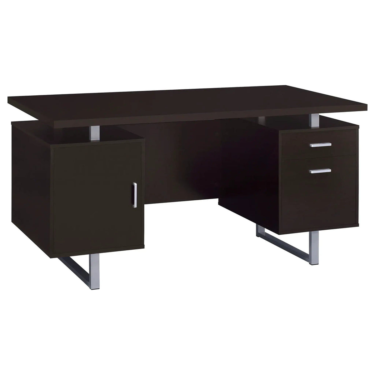 Lawtey 60-inch 2-drawer Office Computer Desk | 60 x 23.5 x 30 in | Metal & Veneer | Cappuccino