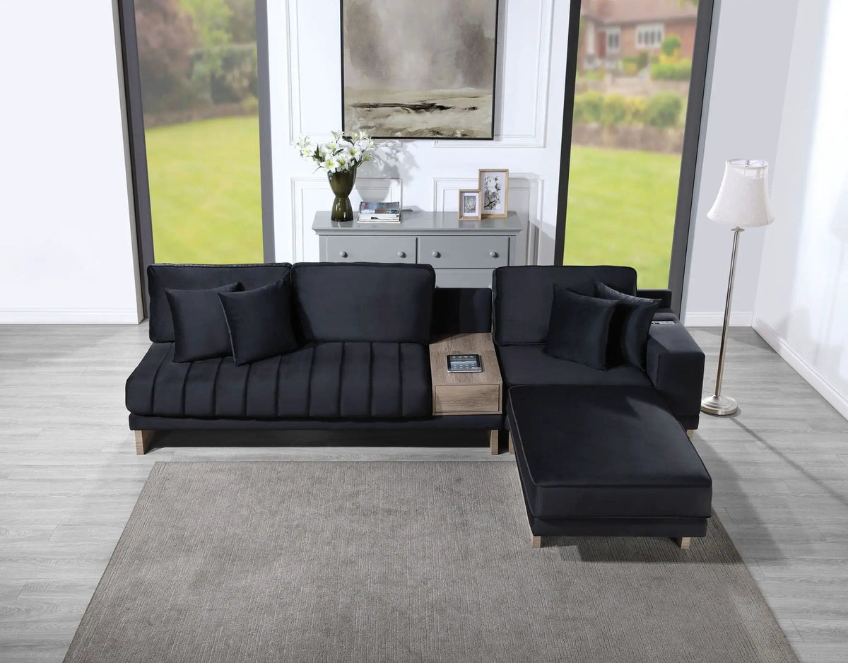 Memphis Reversible Sectional Sofa Ottoman With Storage Compartment, Drawer, USB | 74.5 x 122.5 x 36 in | Living Room Furniture | Living Room