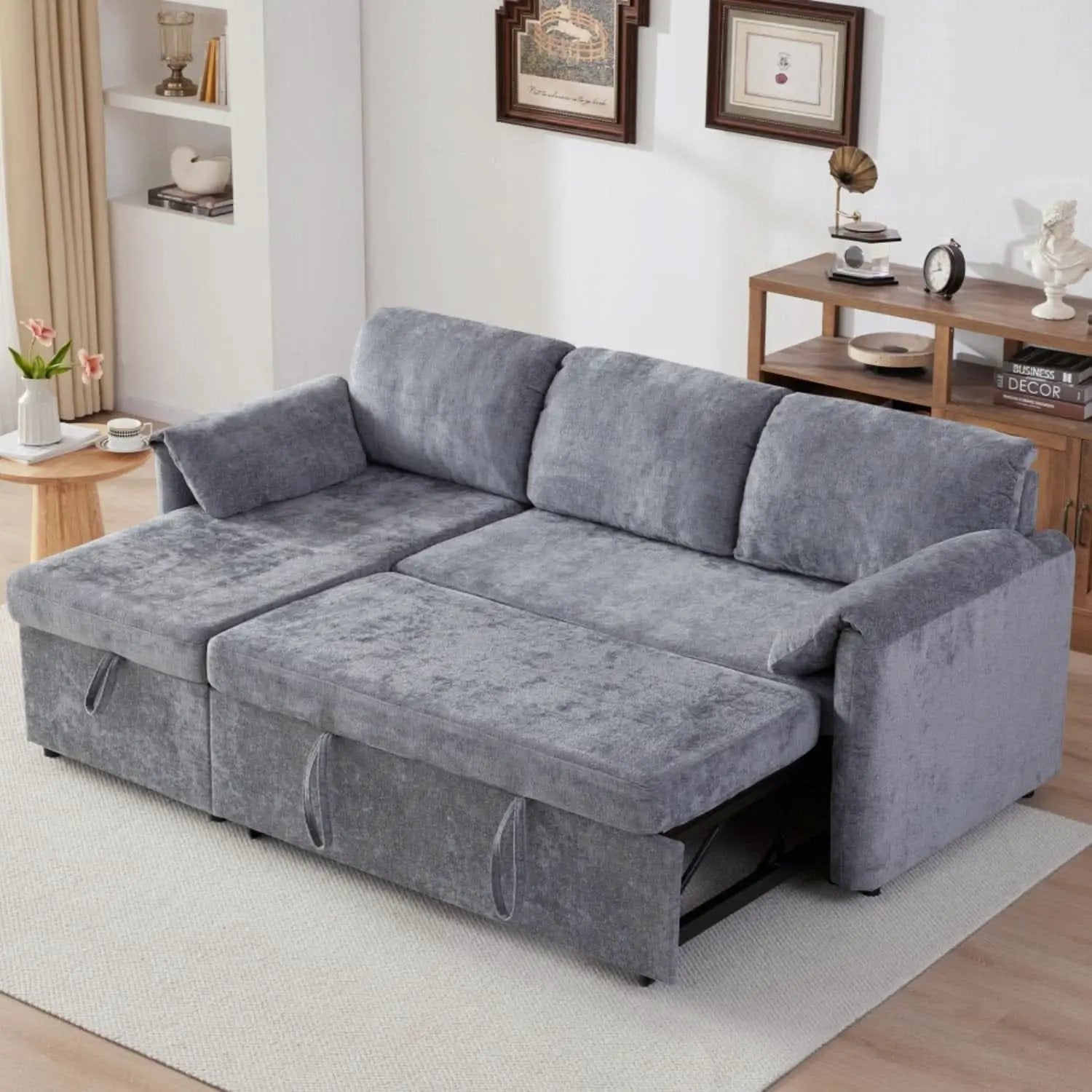 LightGray 83In Convertible PullOut Sofa Bed USBCharging from PriceLows™