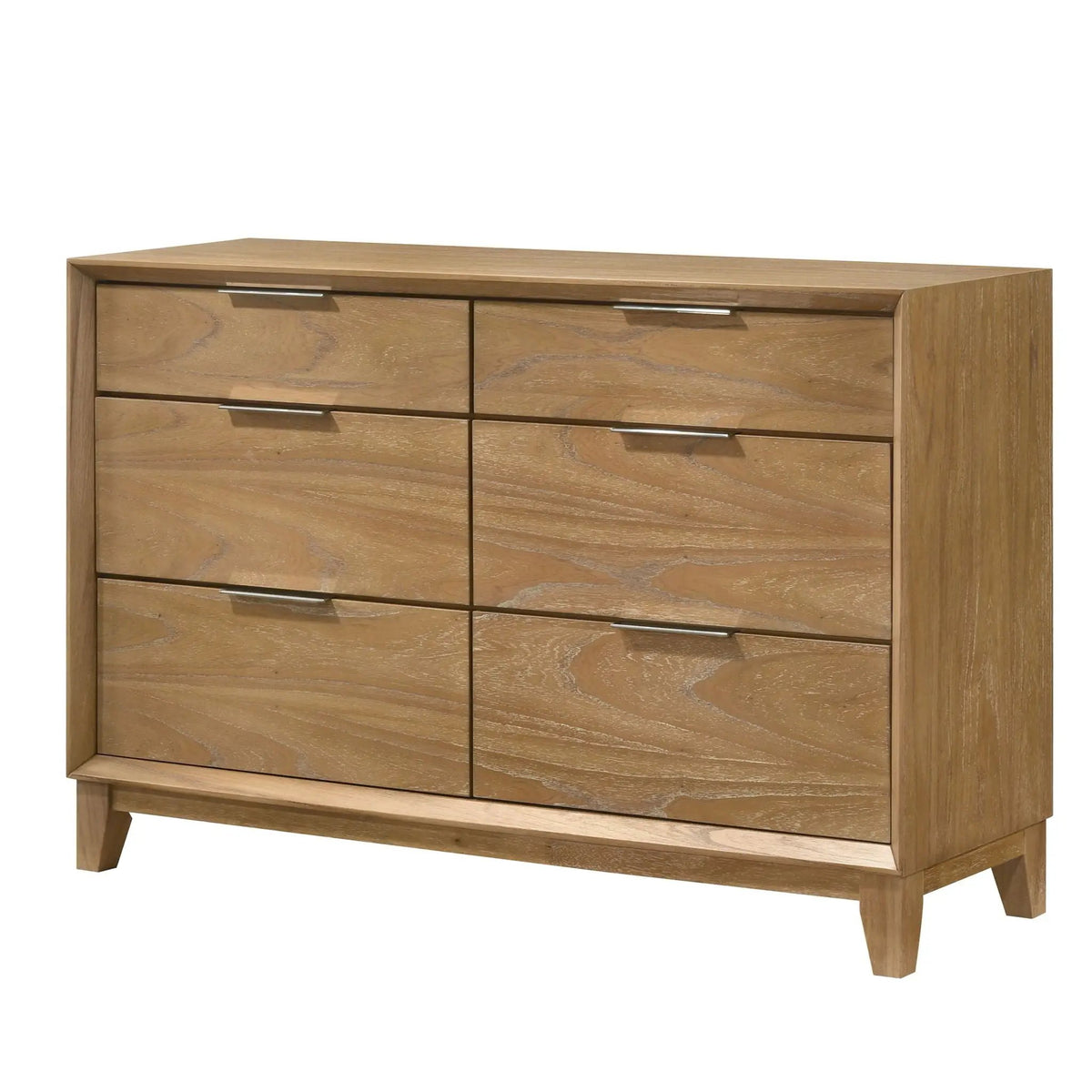 6 Drawer Storage Dresser | Natural Wood Finish | Clean-Lined Contemporary Style | 59.8 Inch Width