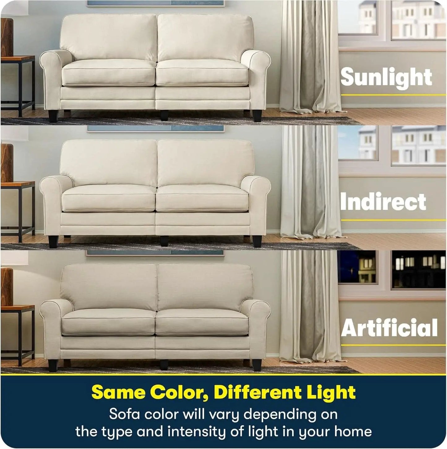 Copenhgen 73 Inch Rolled Arm Sofa Buttercream With Removable Covers from PriceLows™